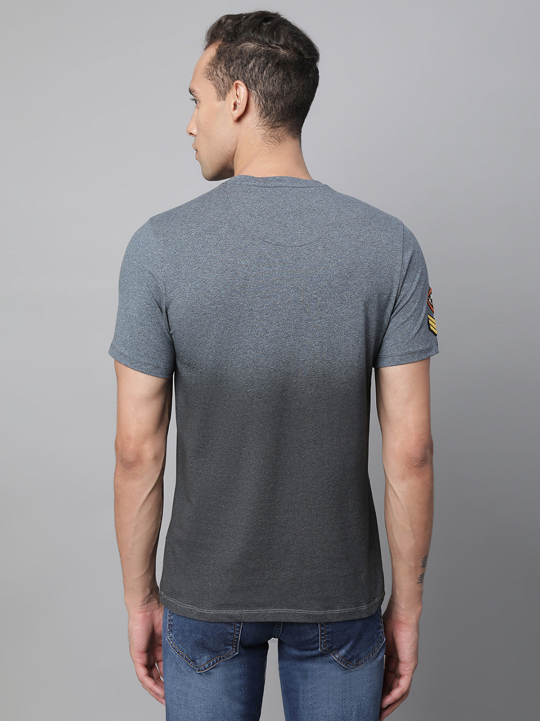 Navy Blue Round Neck Solid T-Shirt - Global Republic
