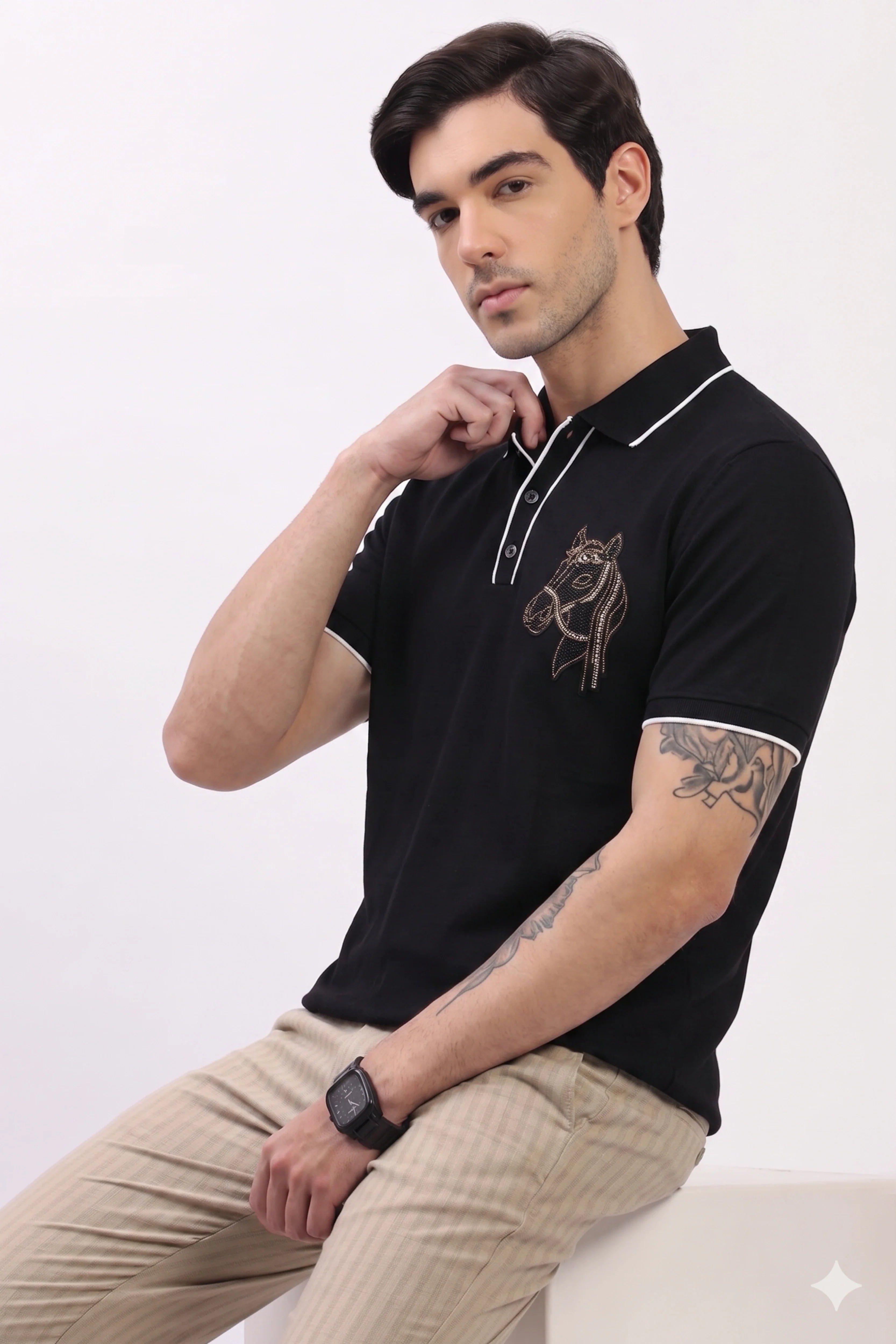 Black Polo T-Shirt-Global Republic