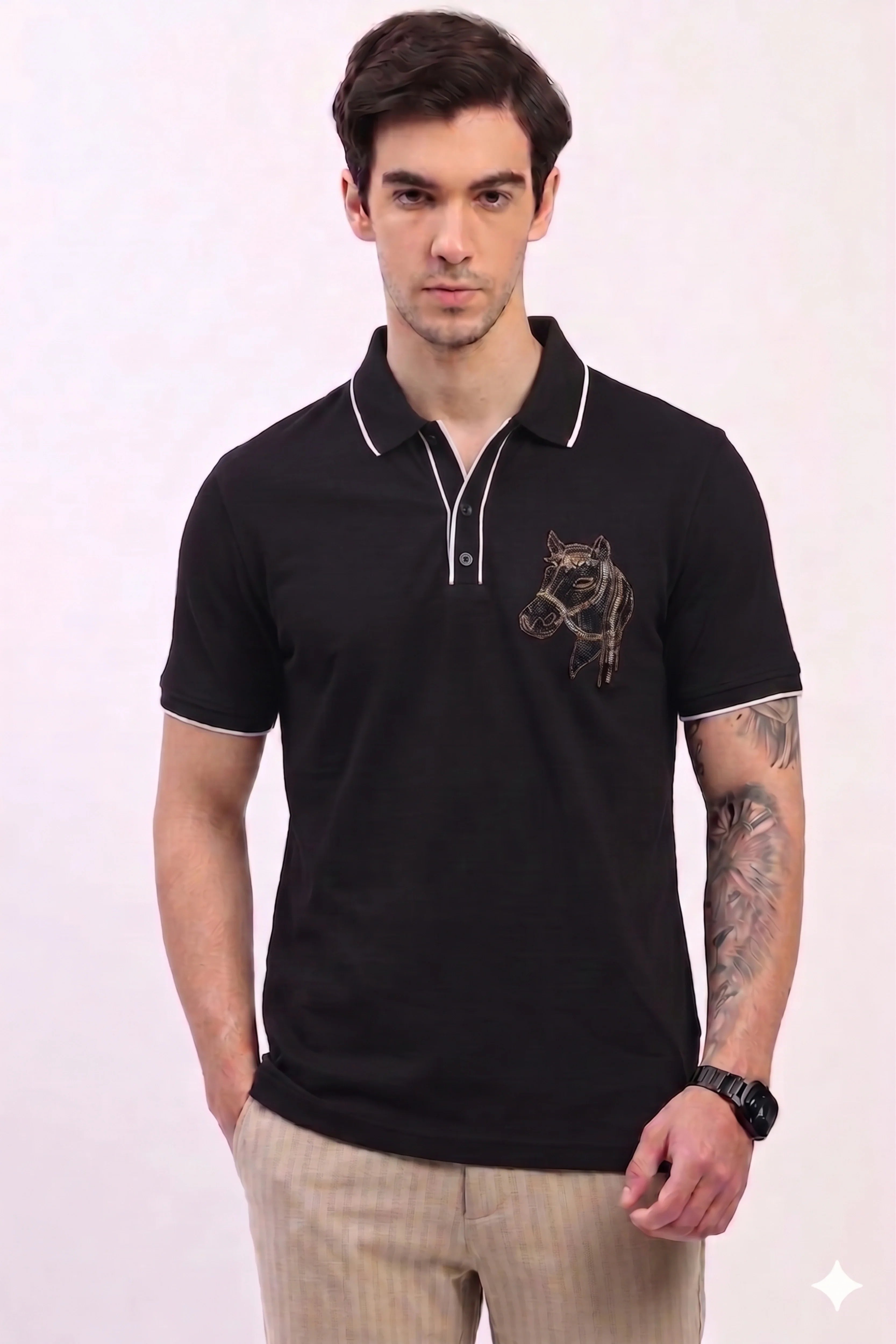 Black Polo T-Shirt-Global Republic