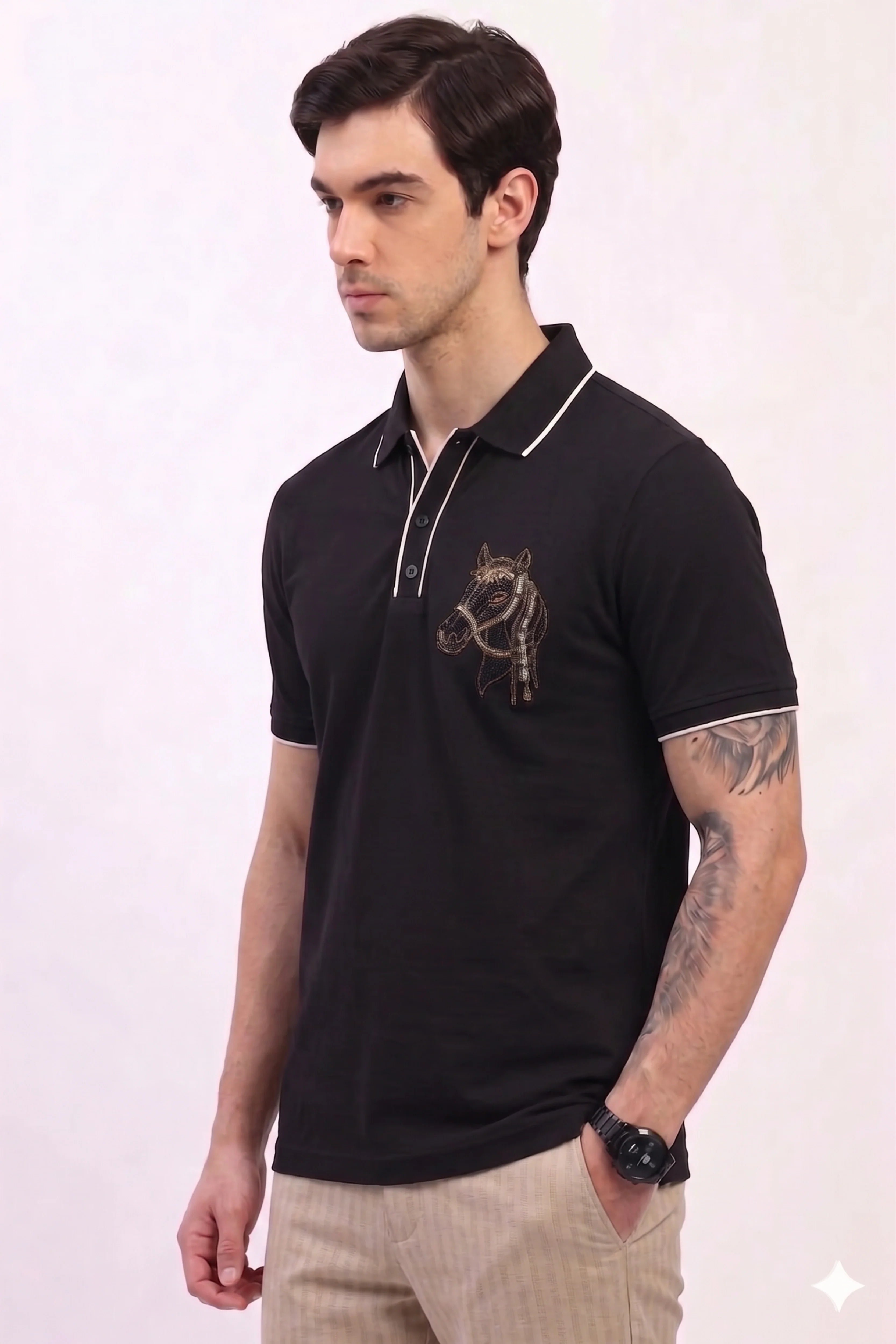 Black Polo T-Shirt-Global Republic