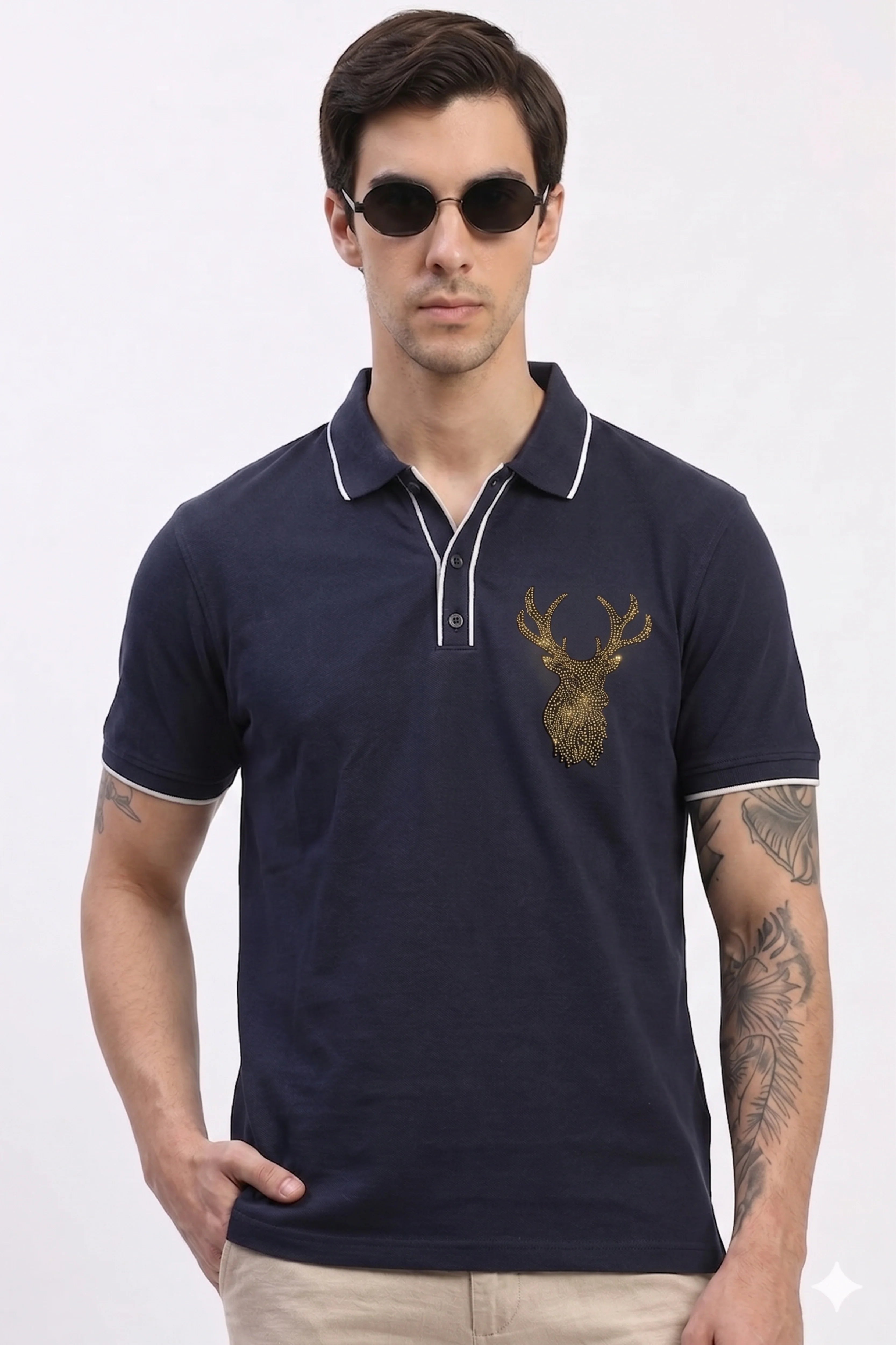 Navy Blue Polo T-Shirt-Global Republic