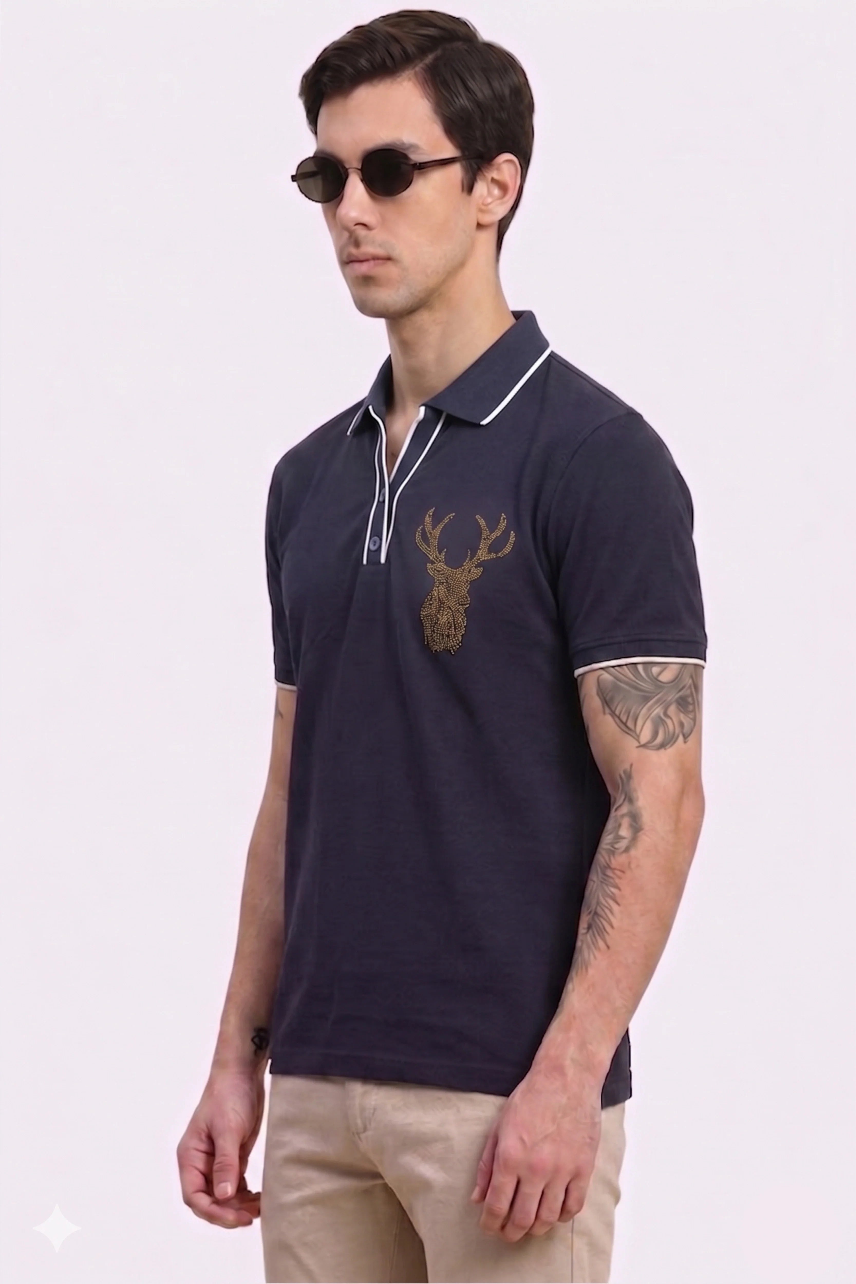 Navy Blue Polo T-Shirt-Global Republic