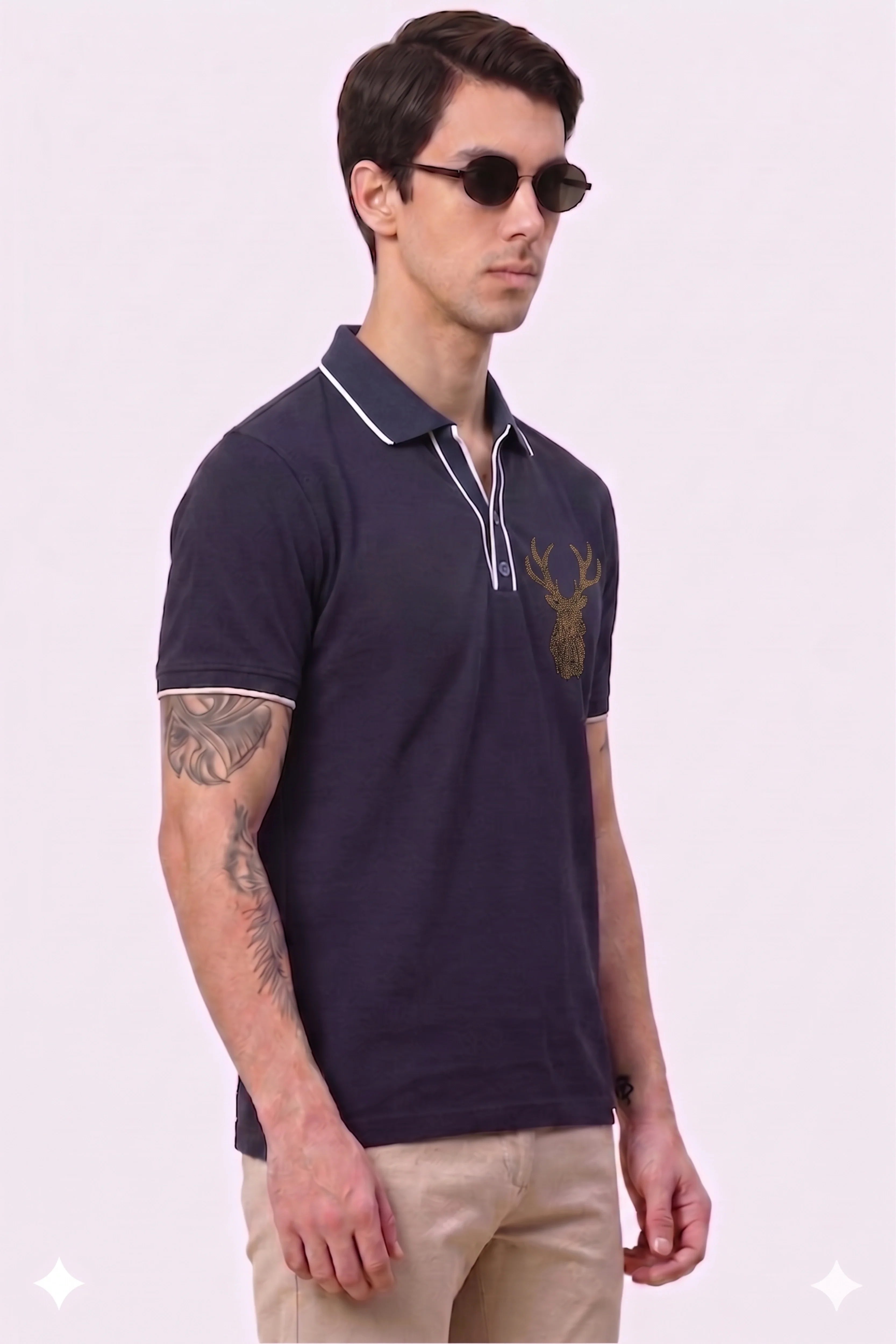 Navy Blue Polo T-Shirt-Global Republic