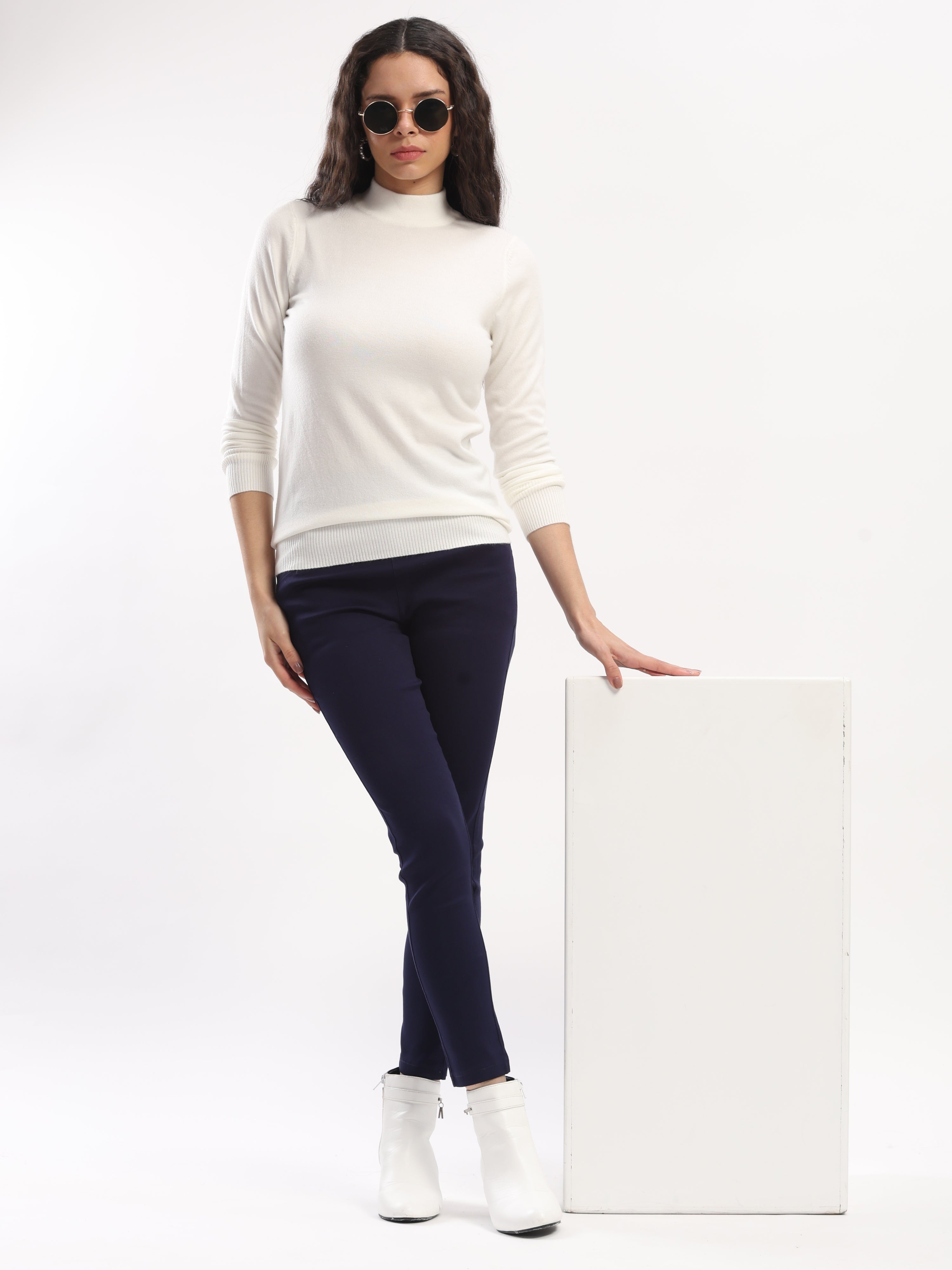 Ecru Turtle Neck Slim Skivvy Pullover - Global Republic