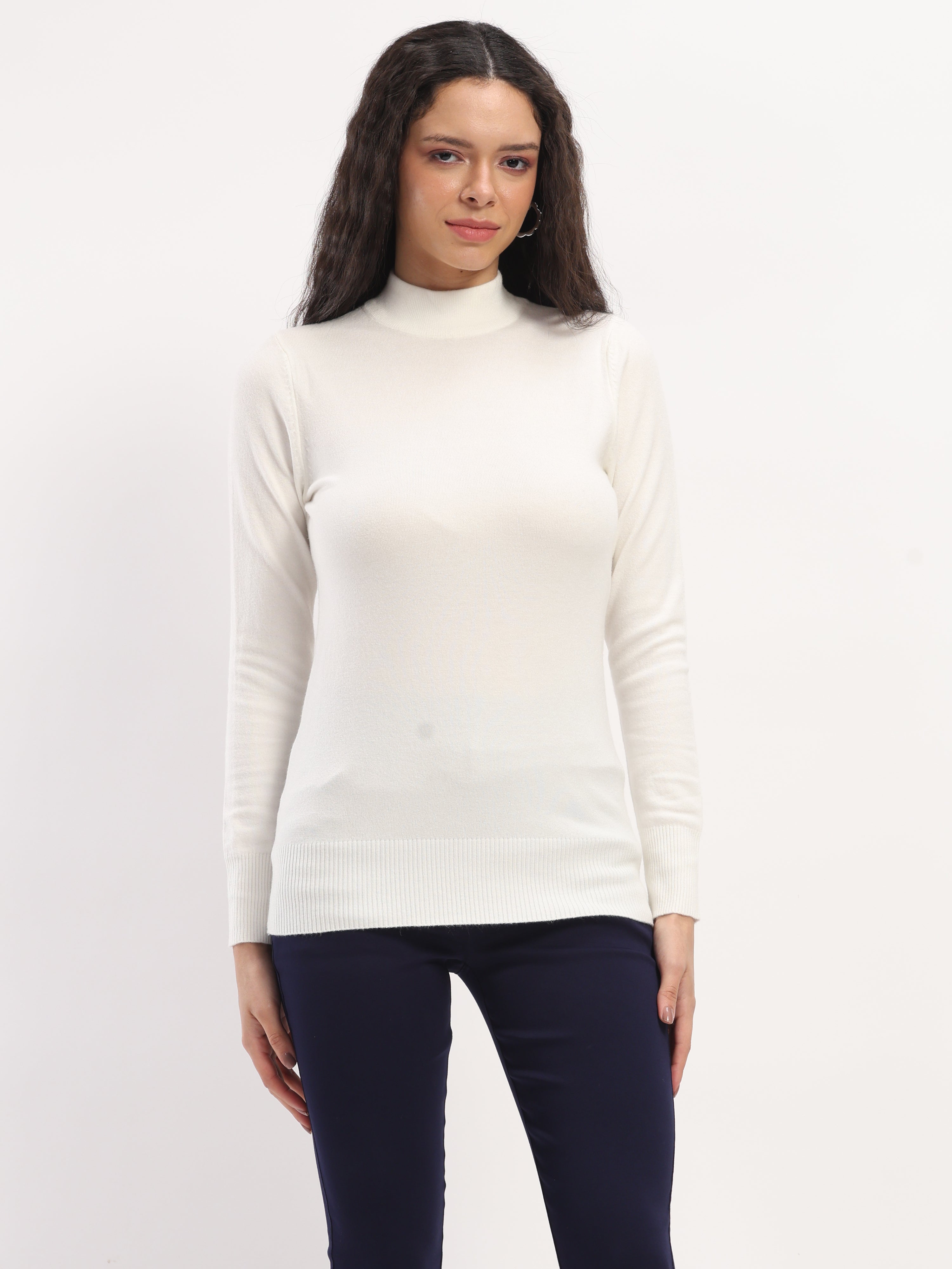 Ecru Turtle Neck Slim Skivvy Pullover - Global Republic