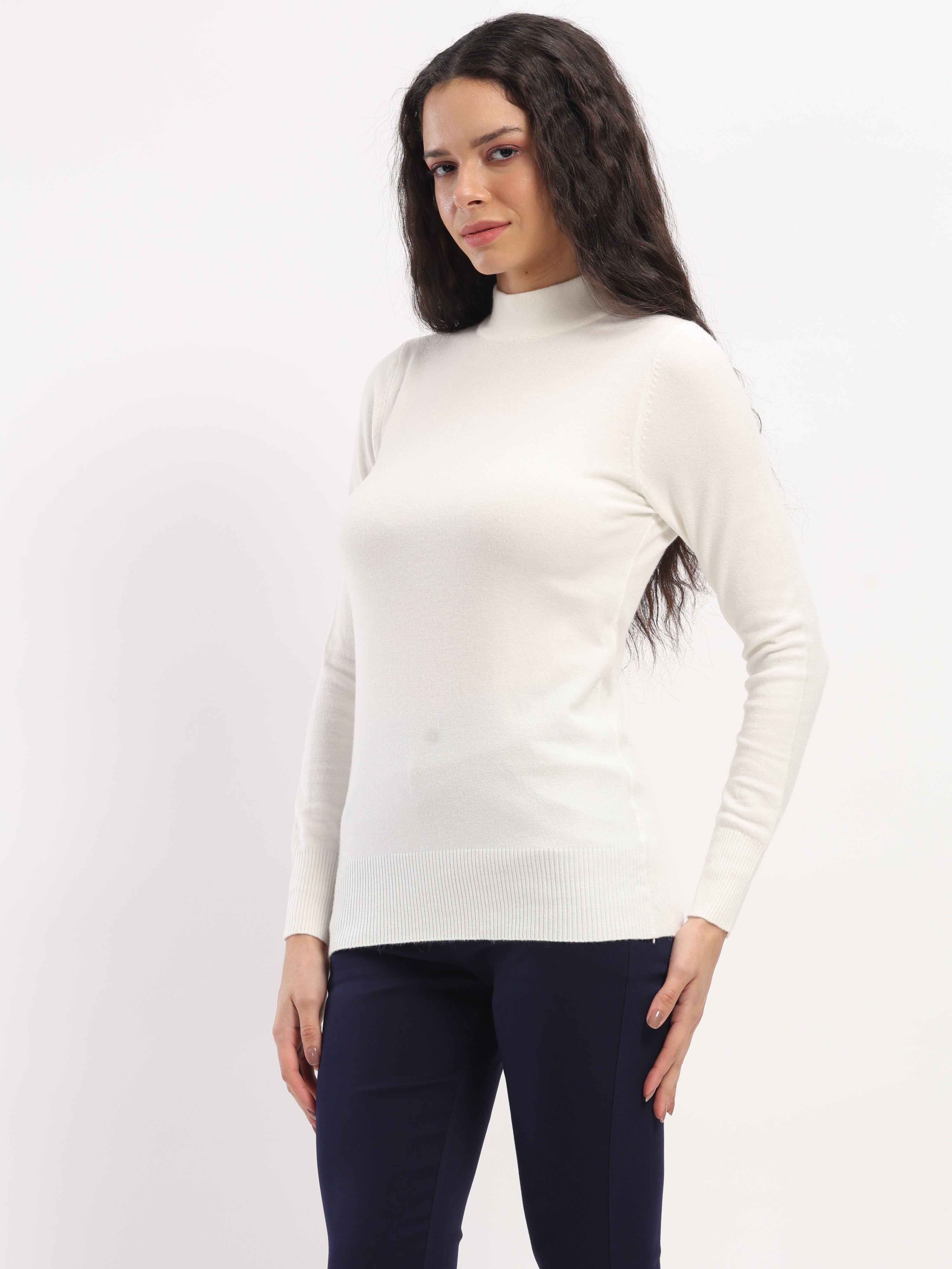 Ecru Turtle Neck Slim Skivvy Pullover - Global Republic