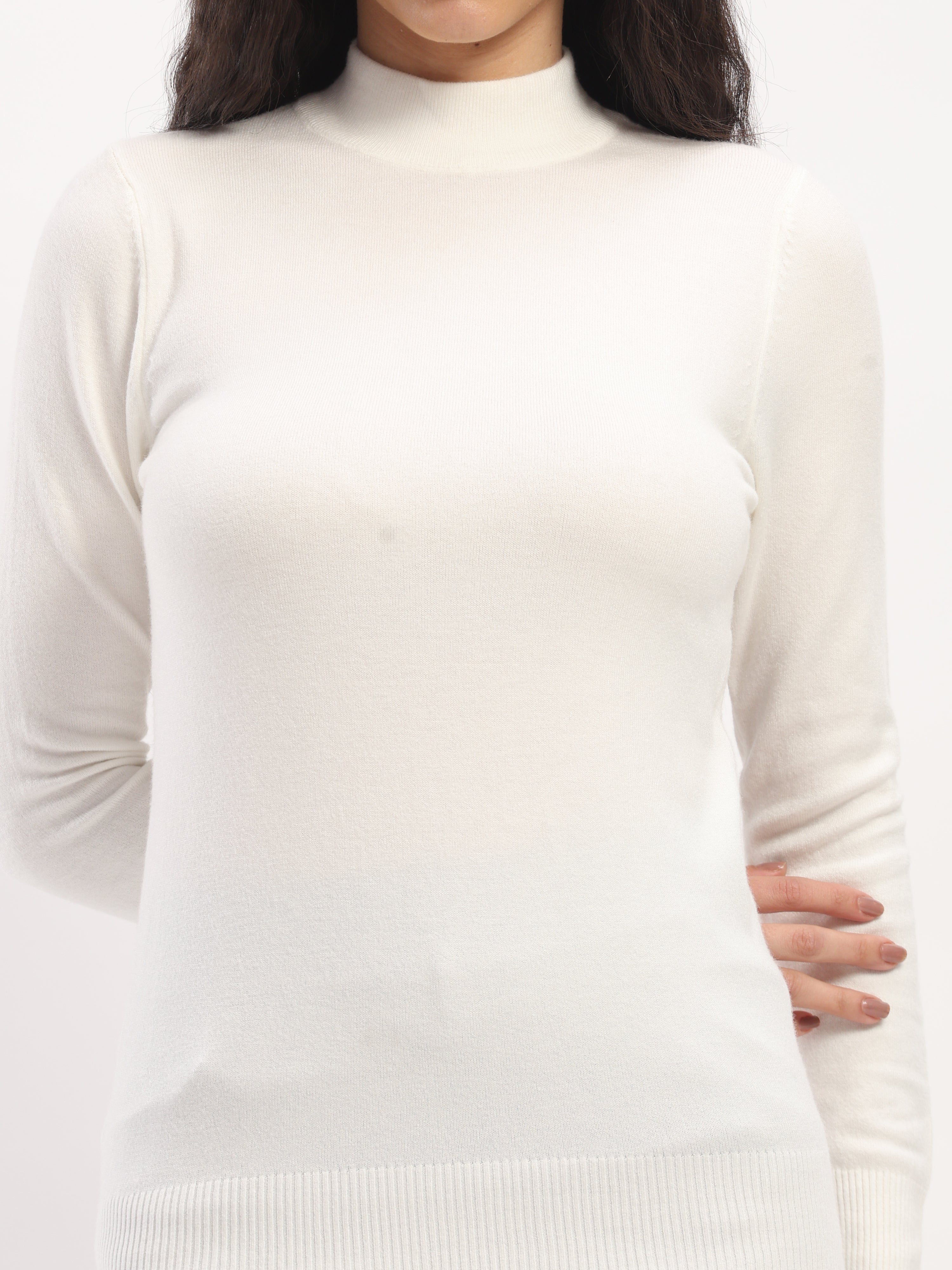 Ecru Turtle Neck Slim Skivvy Pullover - Global Republic