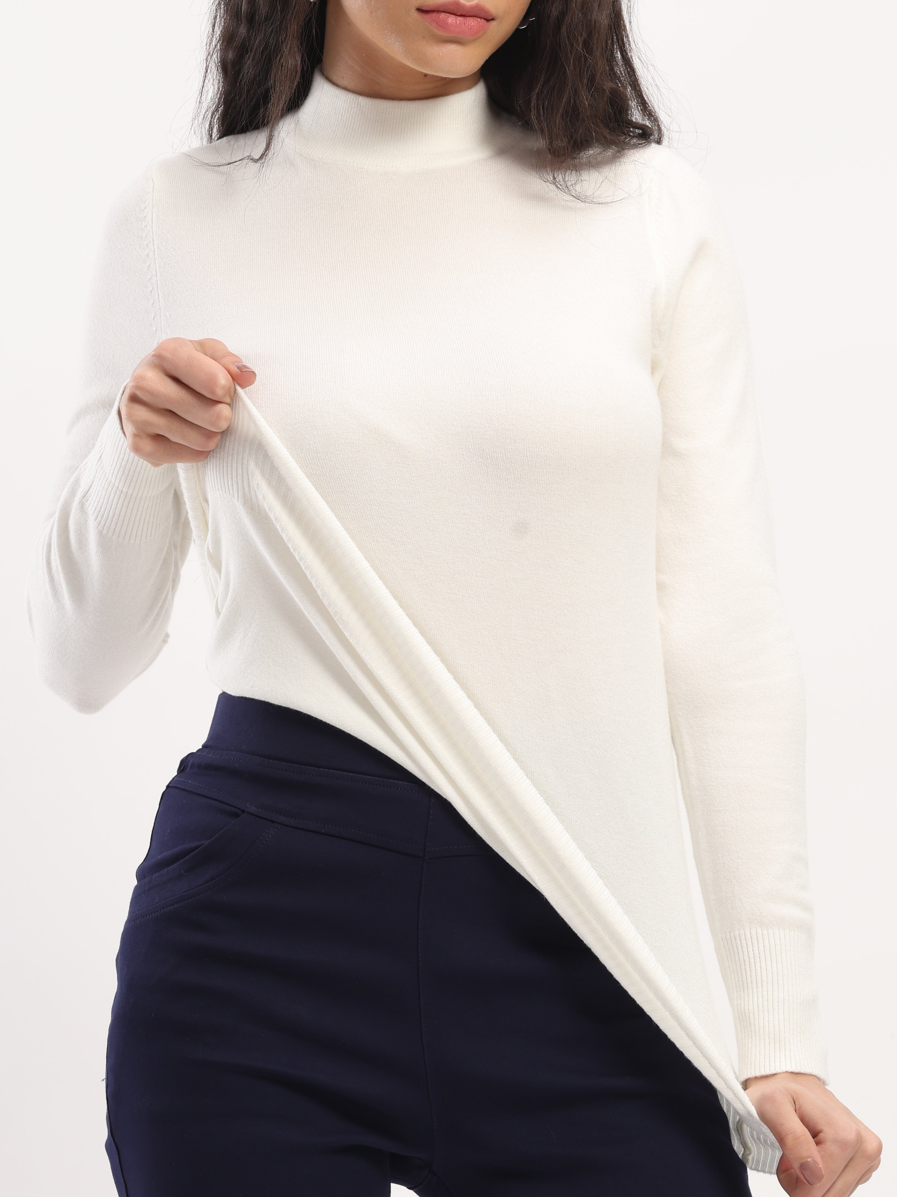 Ecru Turtle Neck Slim Skivvy Pullover - Global Republic