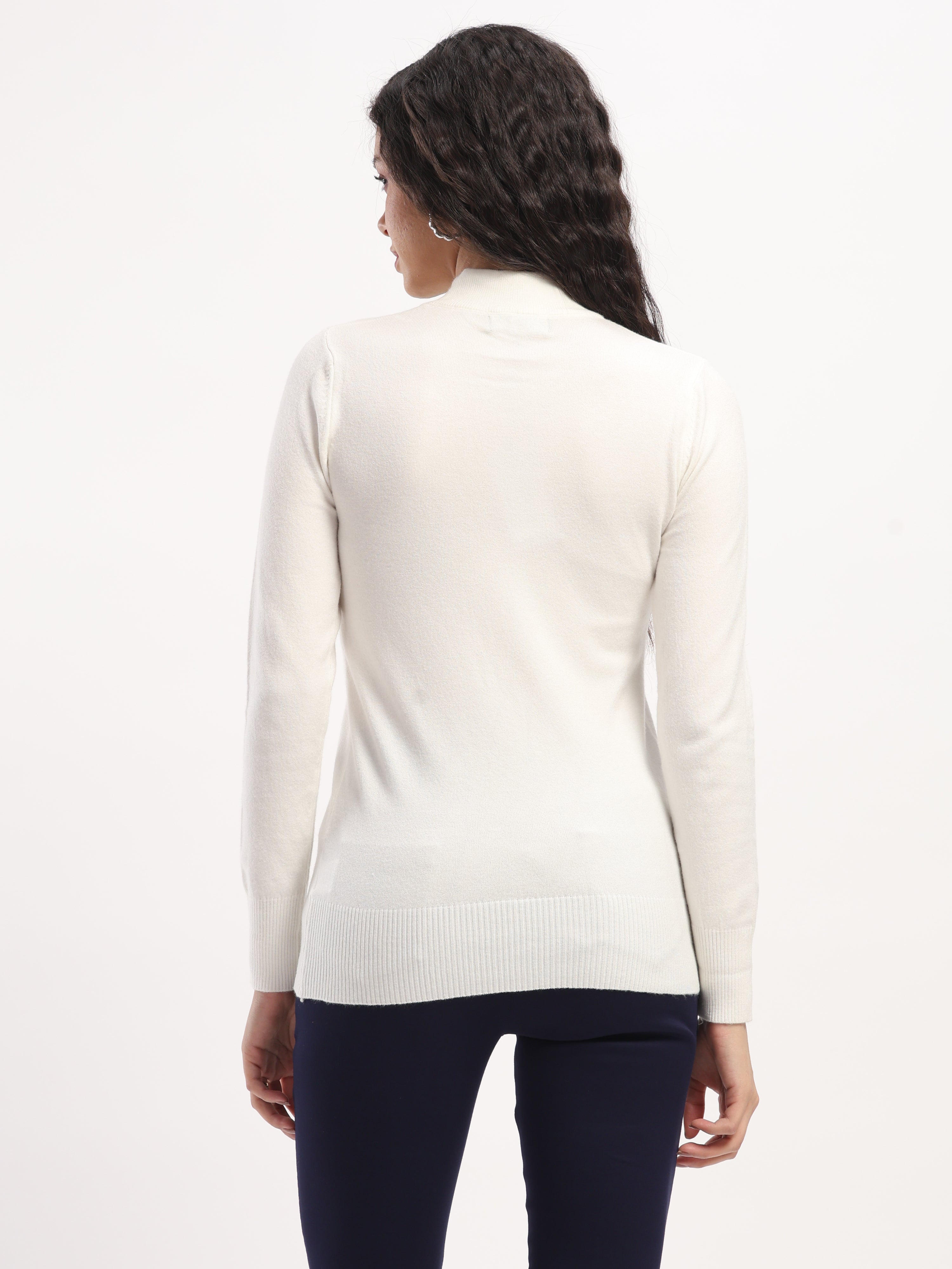 Ecru Turtle Neck Slim Skivvy Pullover - Global Republic