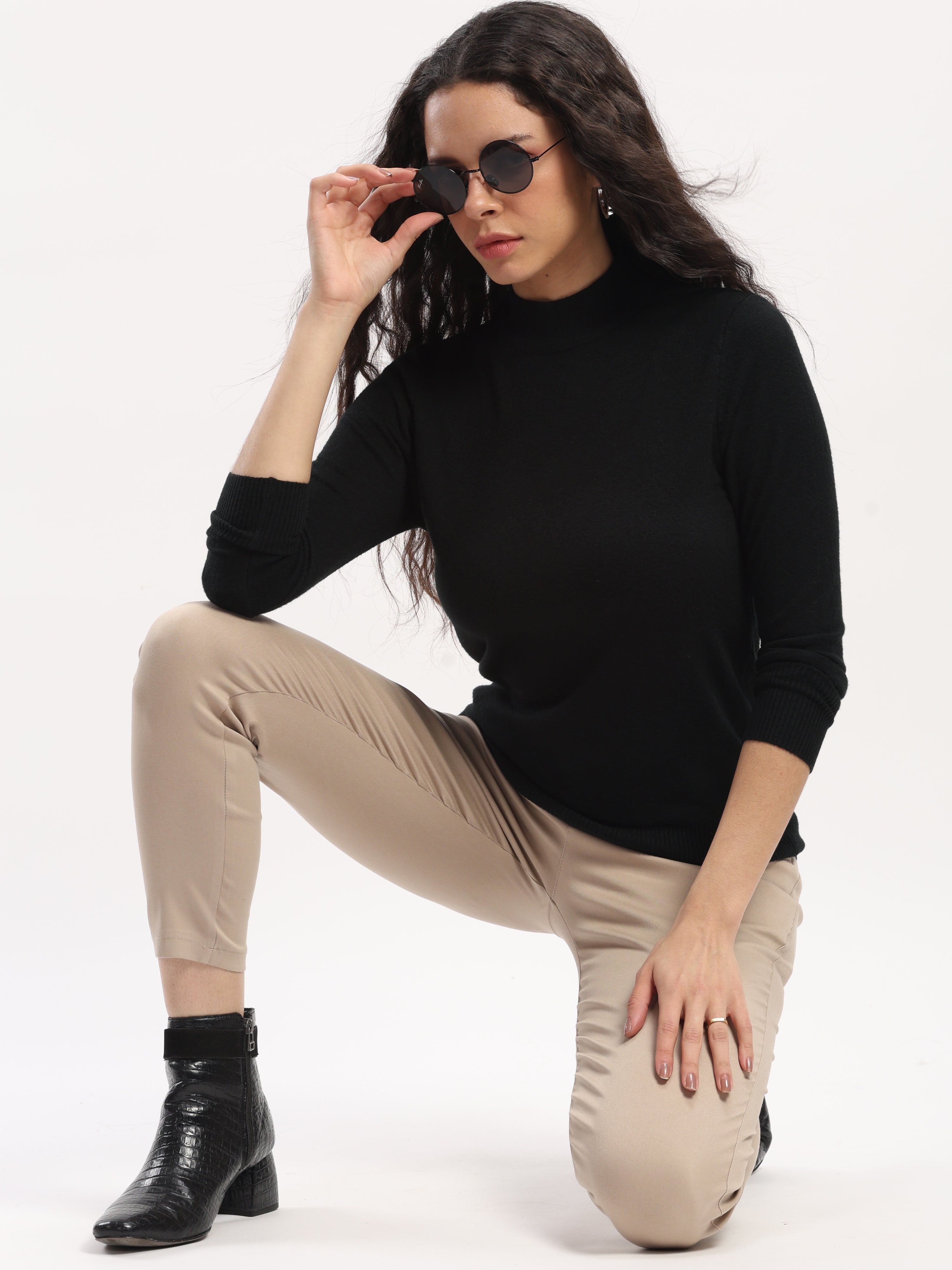 Black Turtle Neck Slim Skivvy Pullover - Global Republic