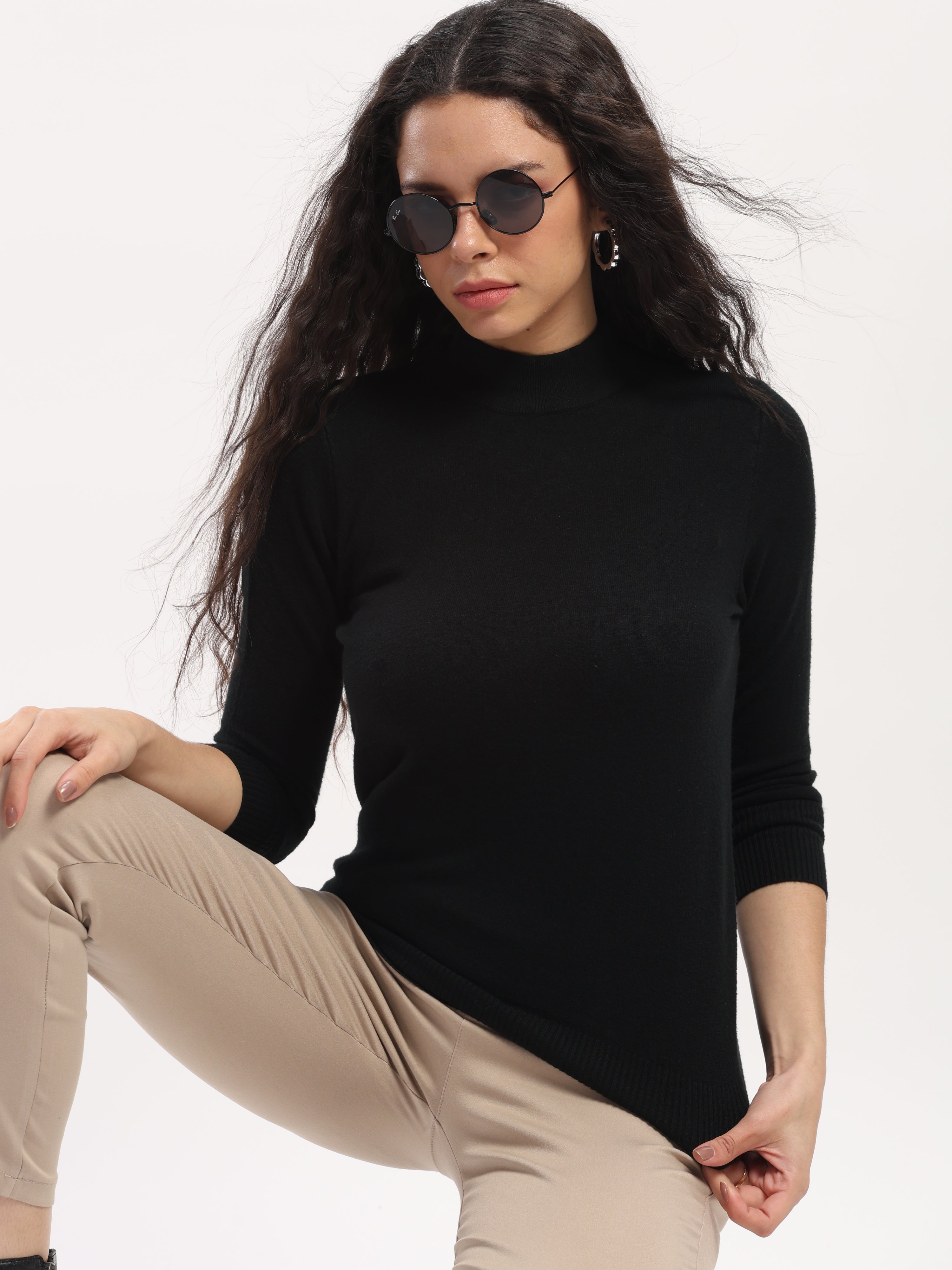 Black Turtle Neck Slim Skivvy Pullover - Global Republic