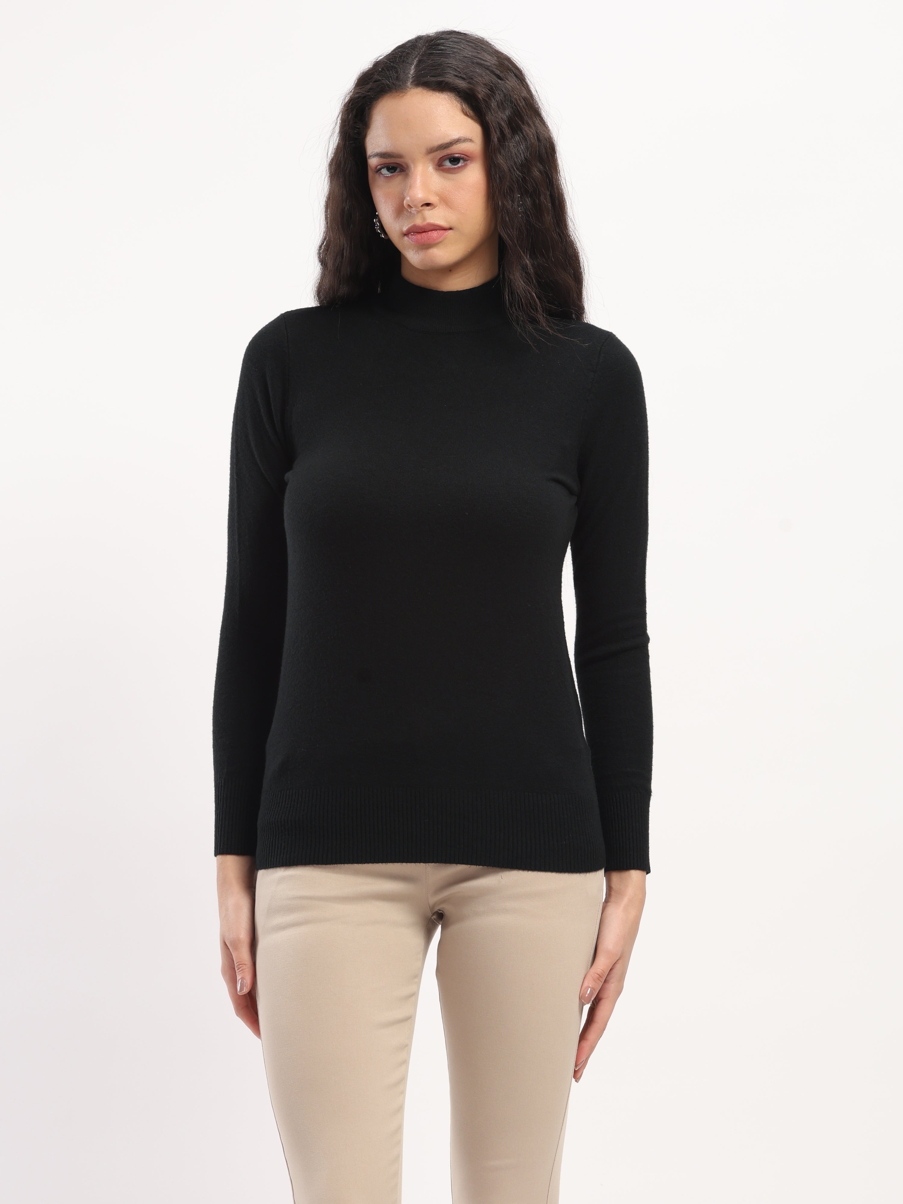 Black Turtle Neck Slim Skivvy Pullover - Global Republic
