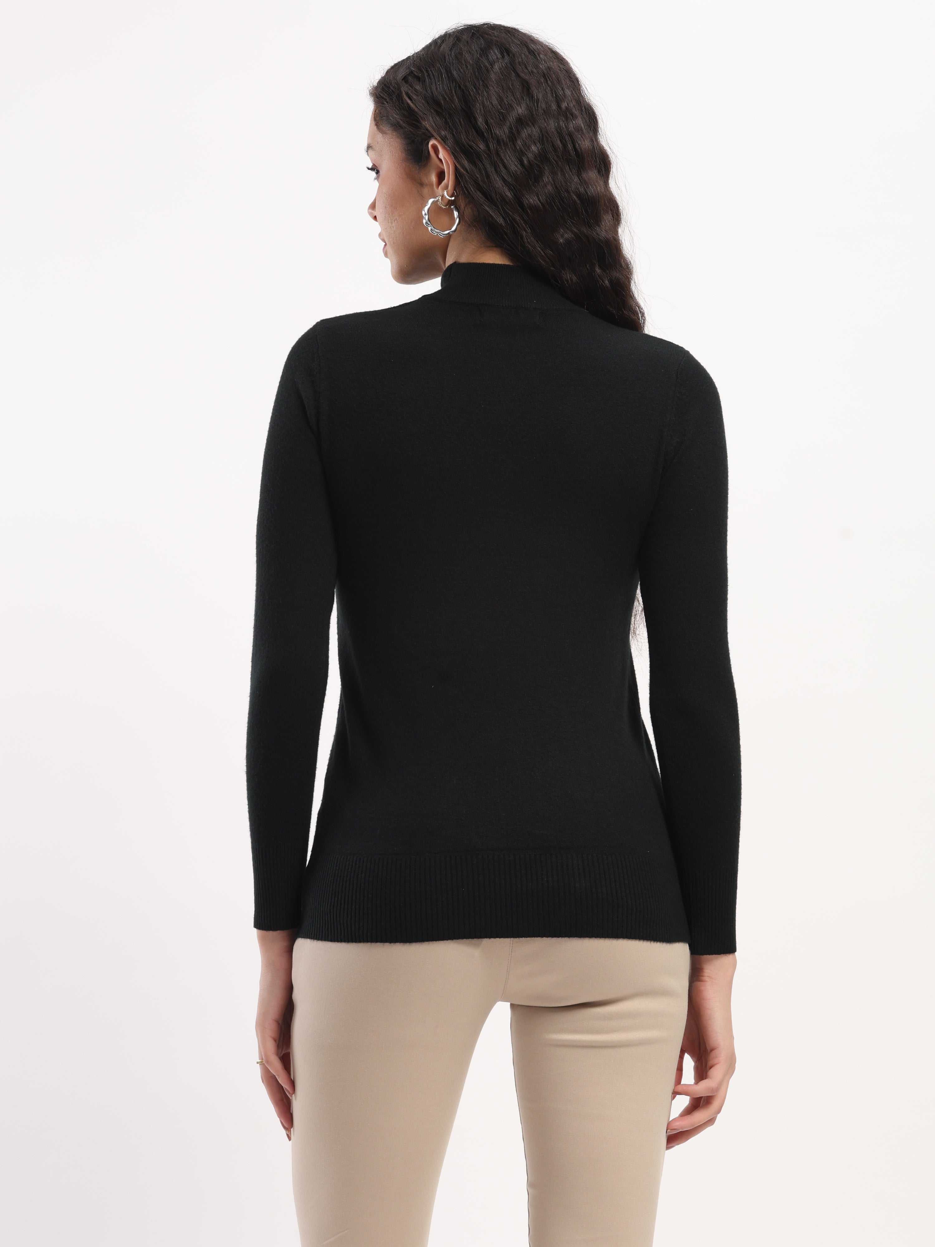 Black Turtle Neck Slim Skivvy Pullover - Global Republic