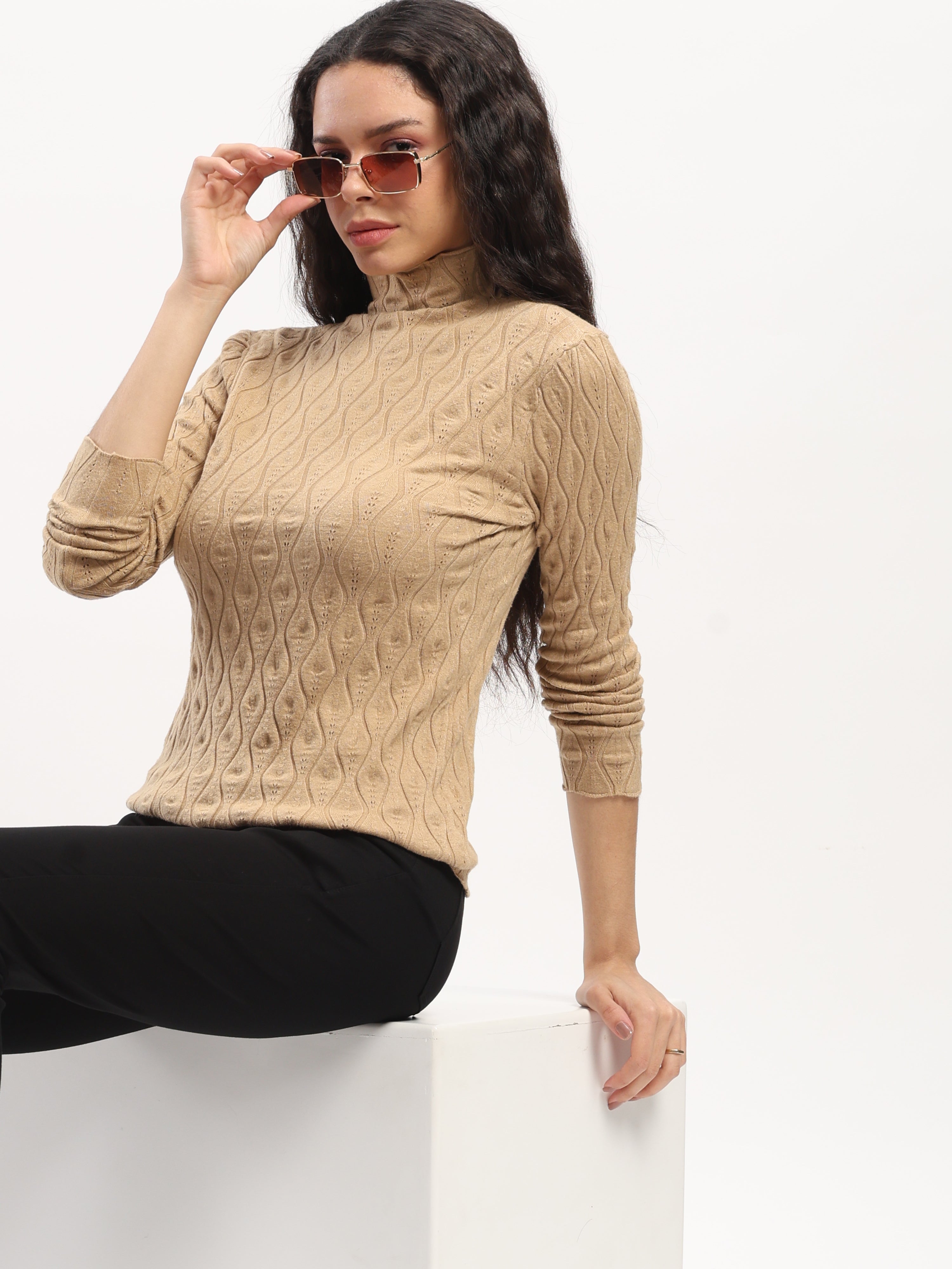 Khaki Solid Knitted Slim Fit Skivvy - Global Republic