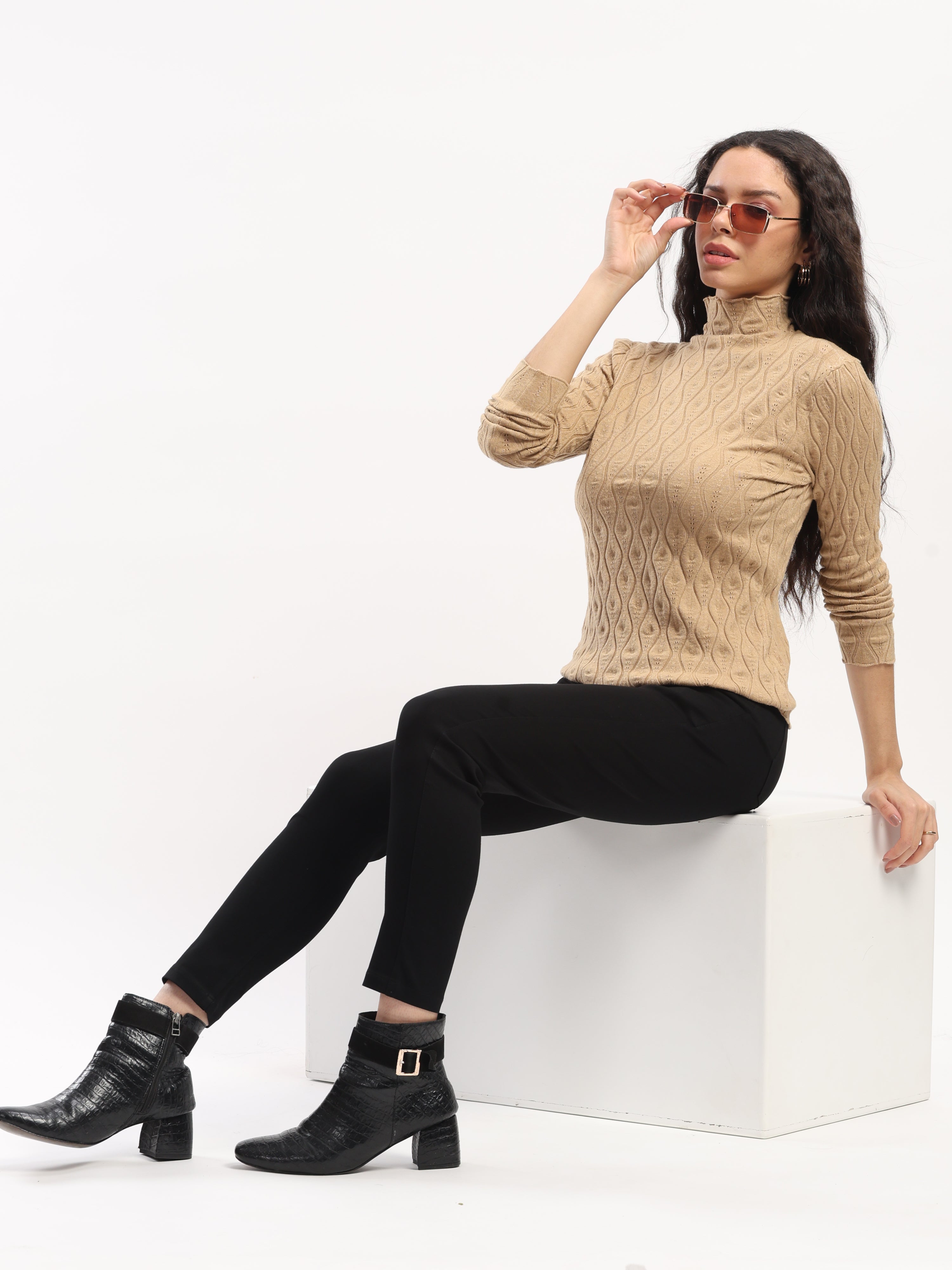 Khaki Solid Knitted Slim Fit Skivvy - Global Republic