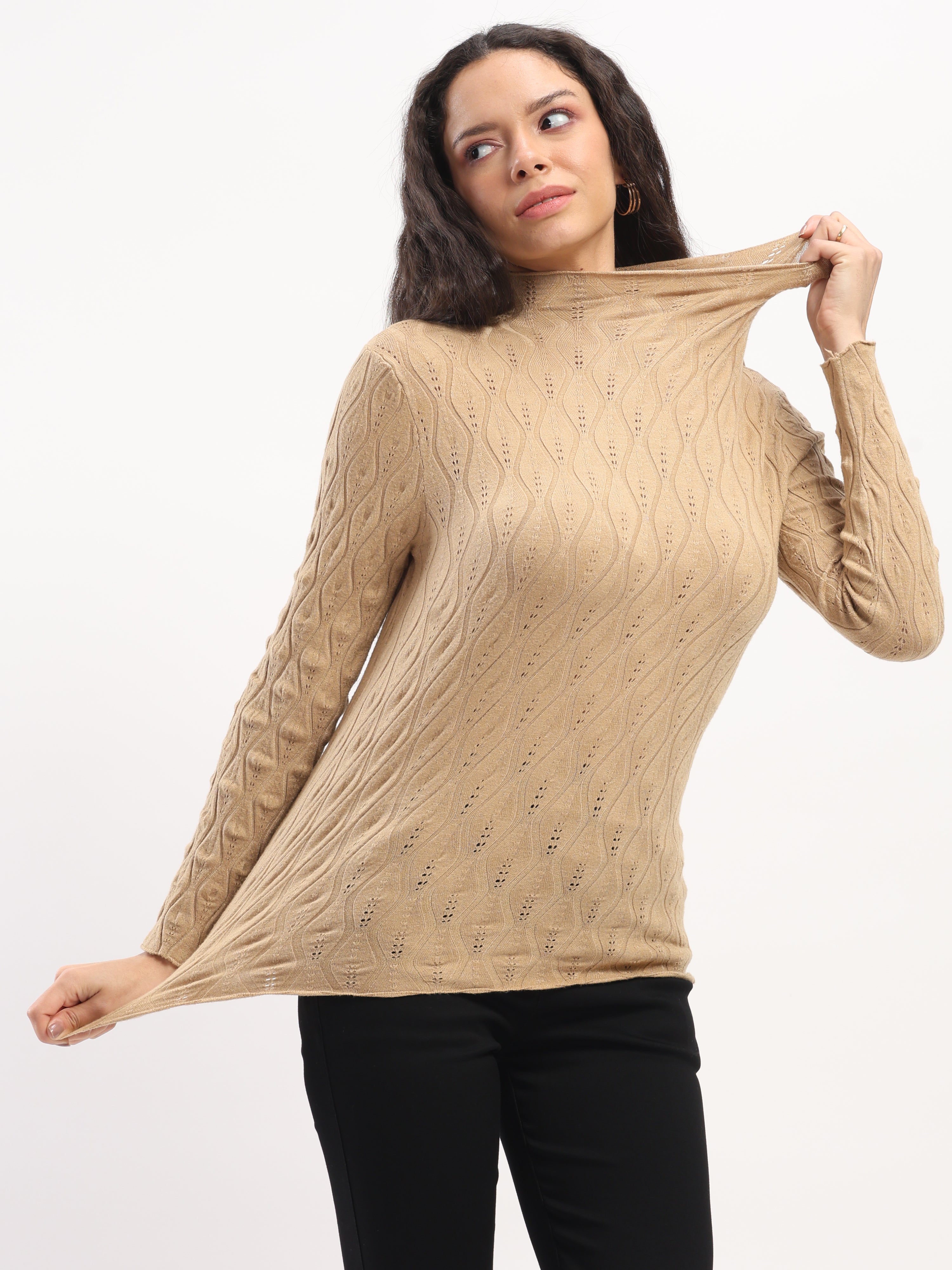 Khaki Solid Knitted Slim Fit Skivvy - Global Republic