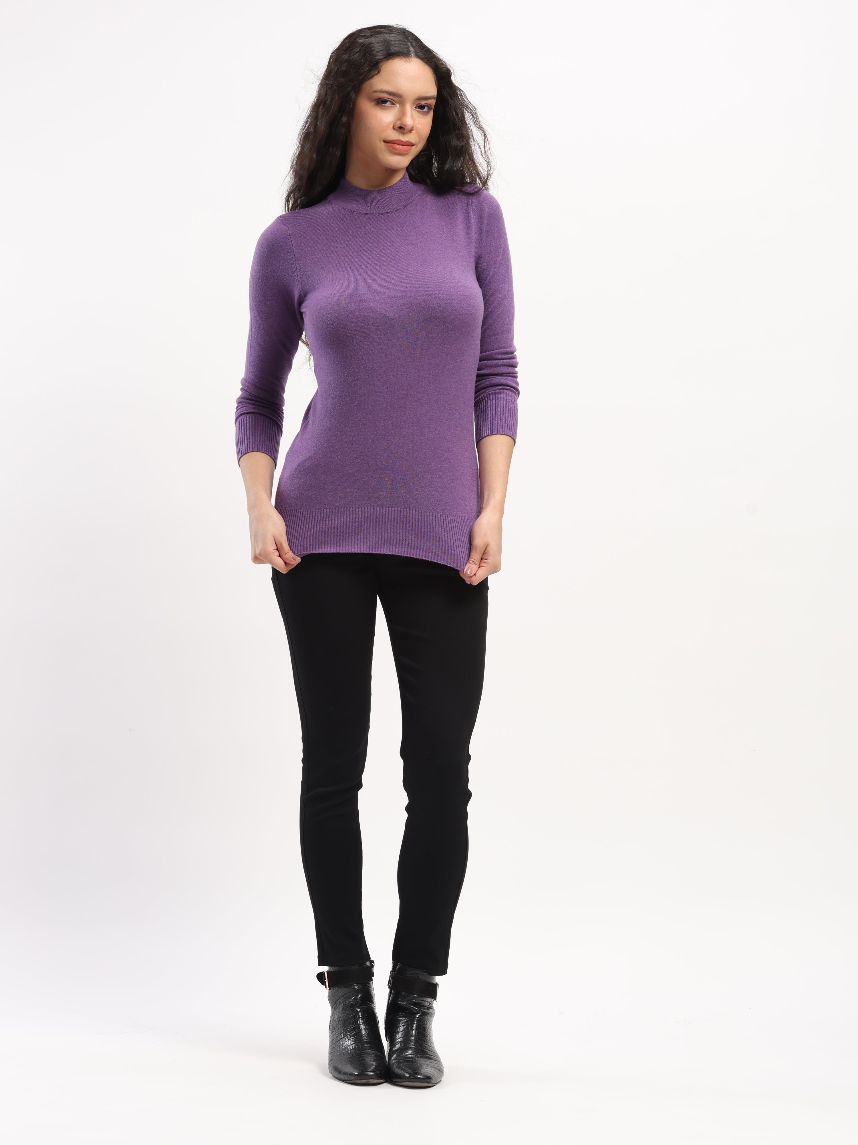 Mauve Solid Wool Blend Pullover - Global Republic