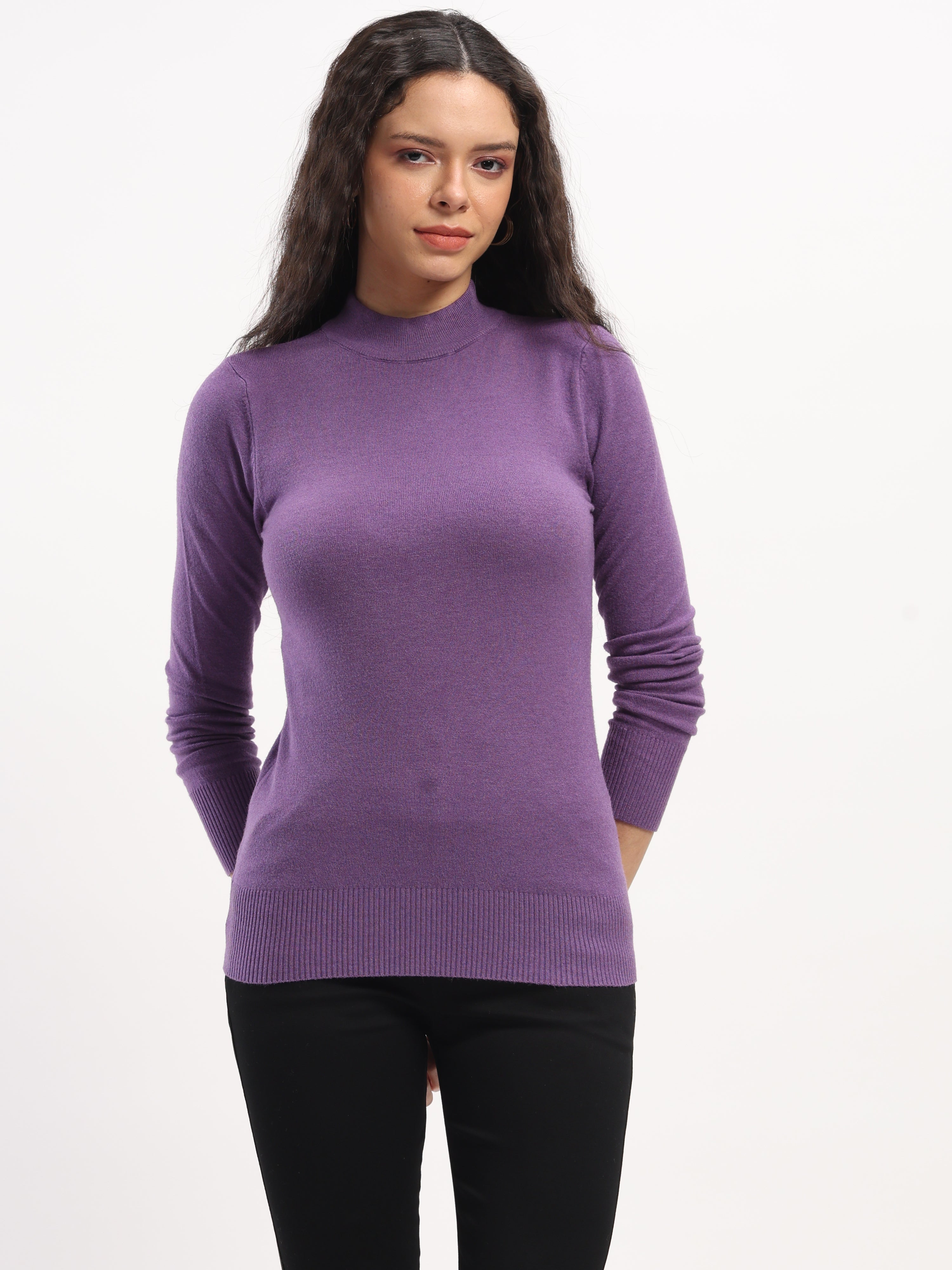 Mauve Solid Wool Blend Pullover - Global Republic