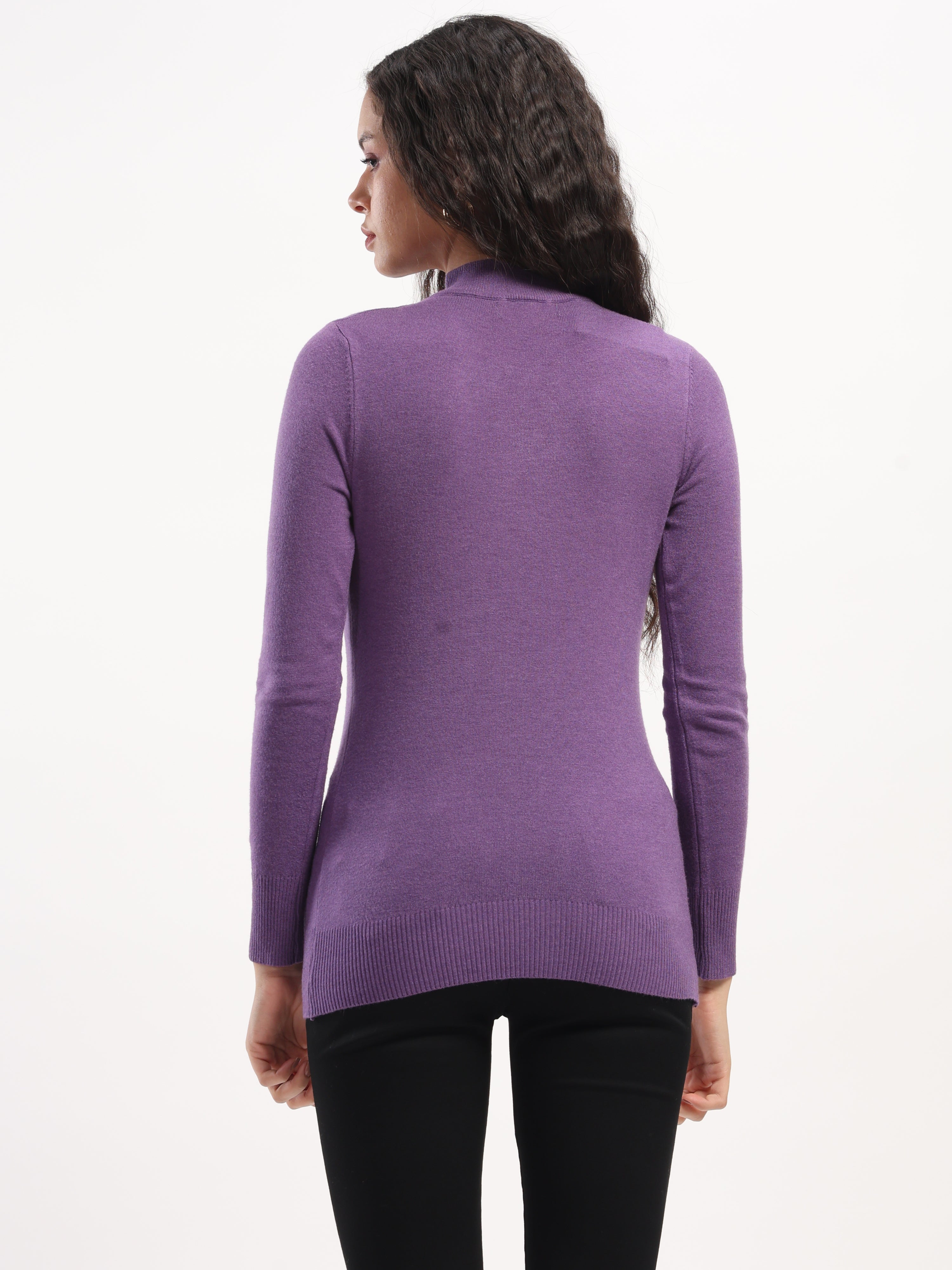 Mauve Solid Wool Blend Pullover - Global Republic