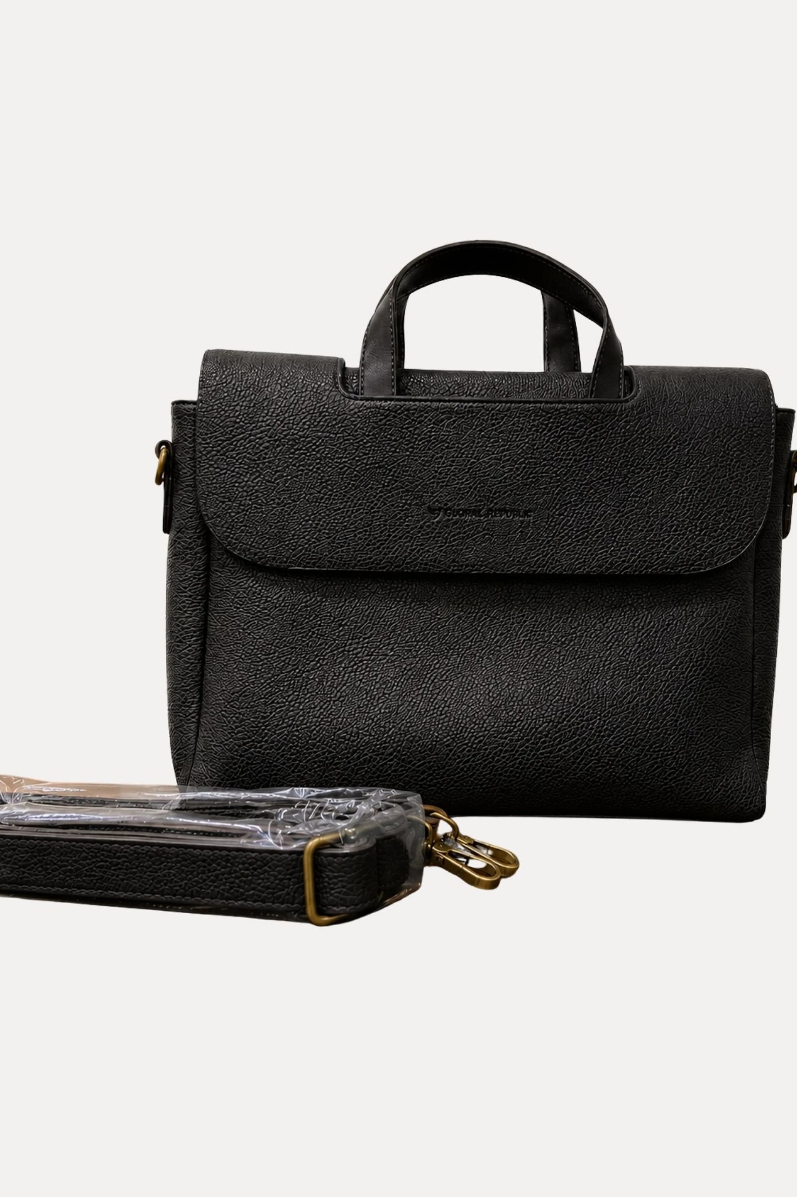 Black Leather Laptop Bag-Global Republic