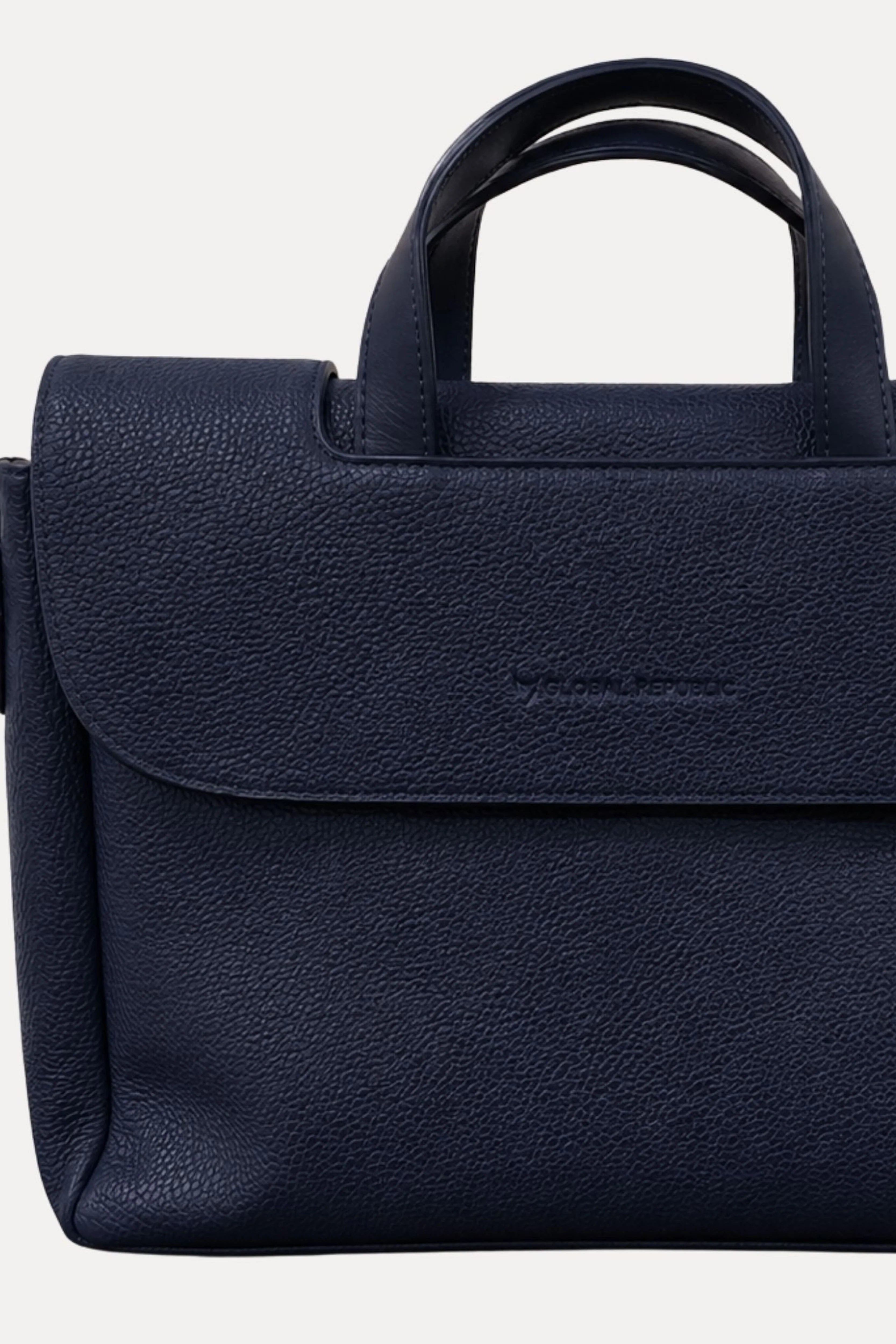 Navy Leather Laptop Briefcase-Global Republic