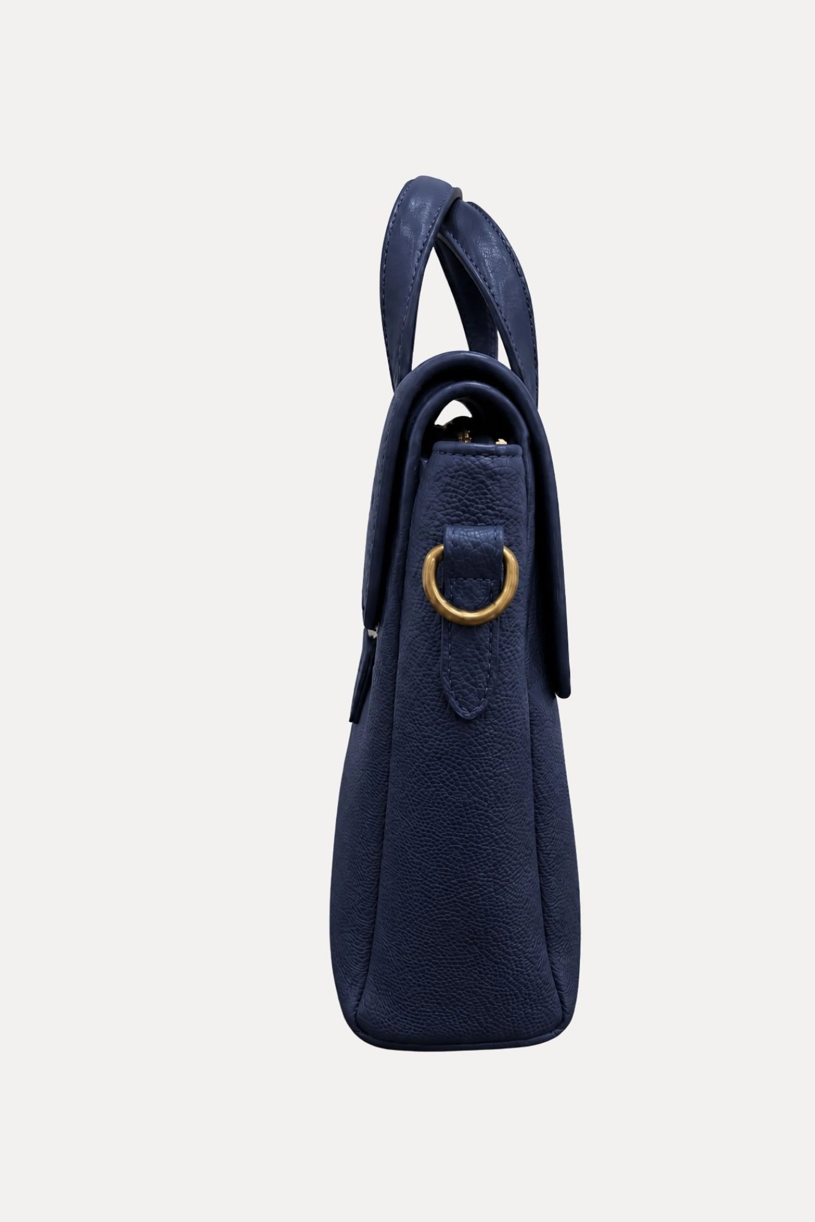Navy Leather Laptop Briefcase-Global Republic