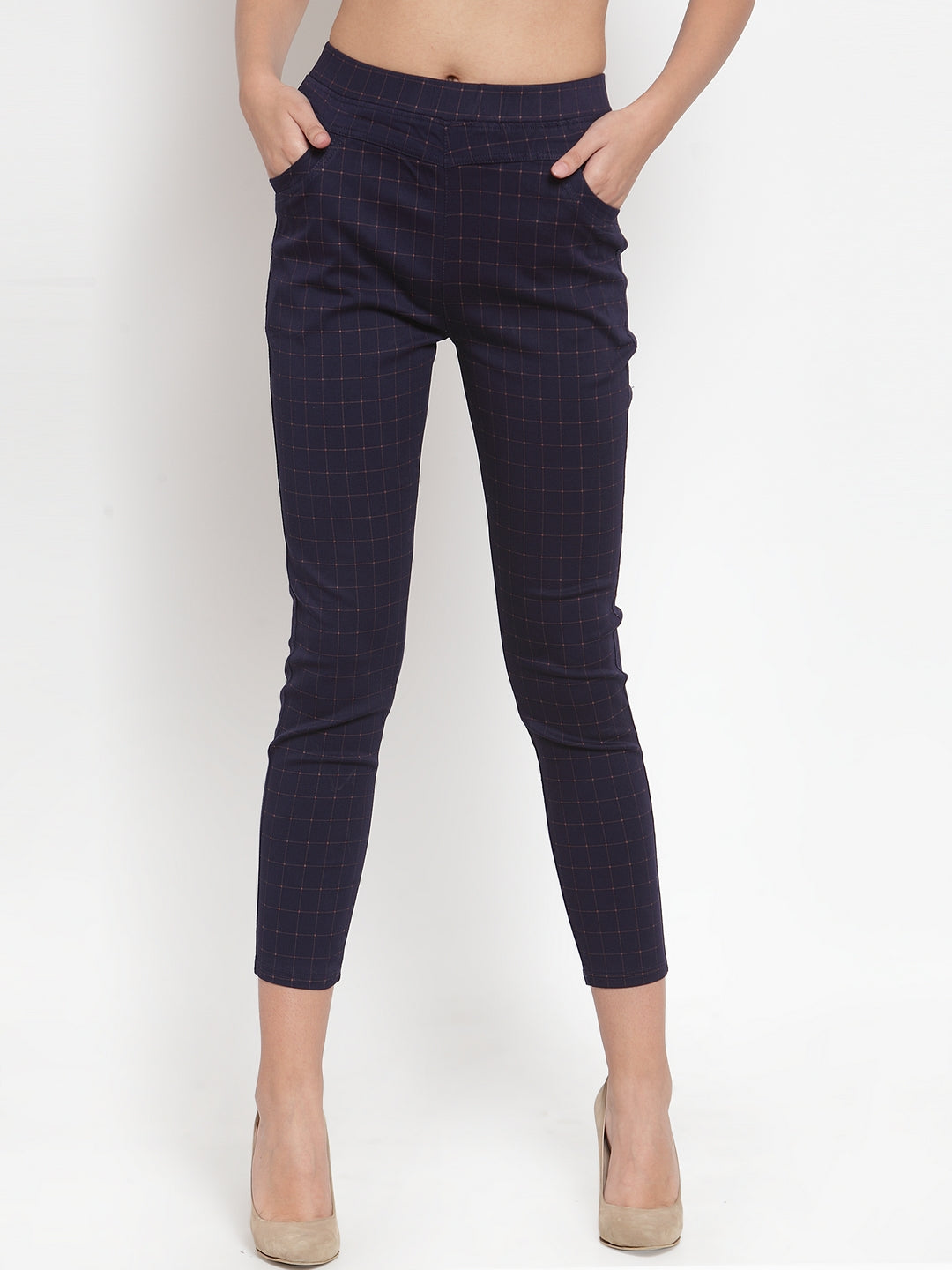 Navy Check Stretchable Jeggings - Global Republic