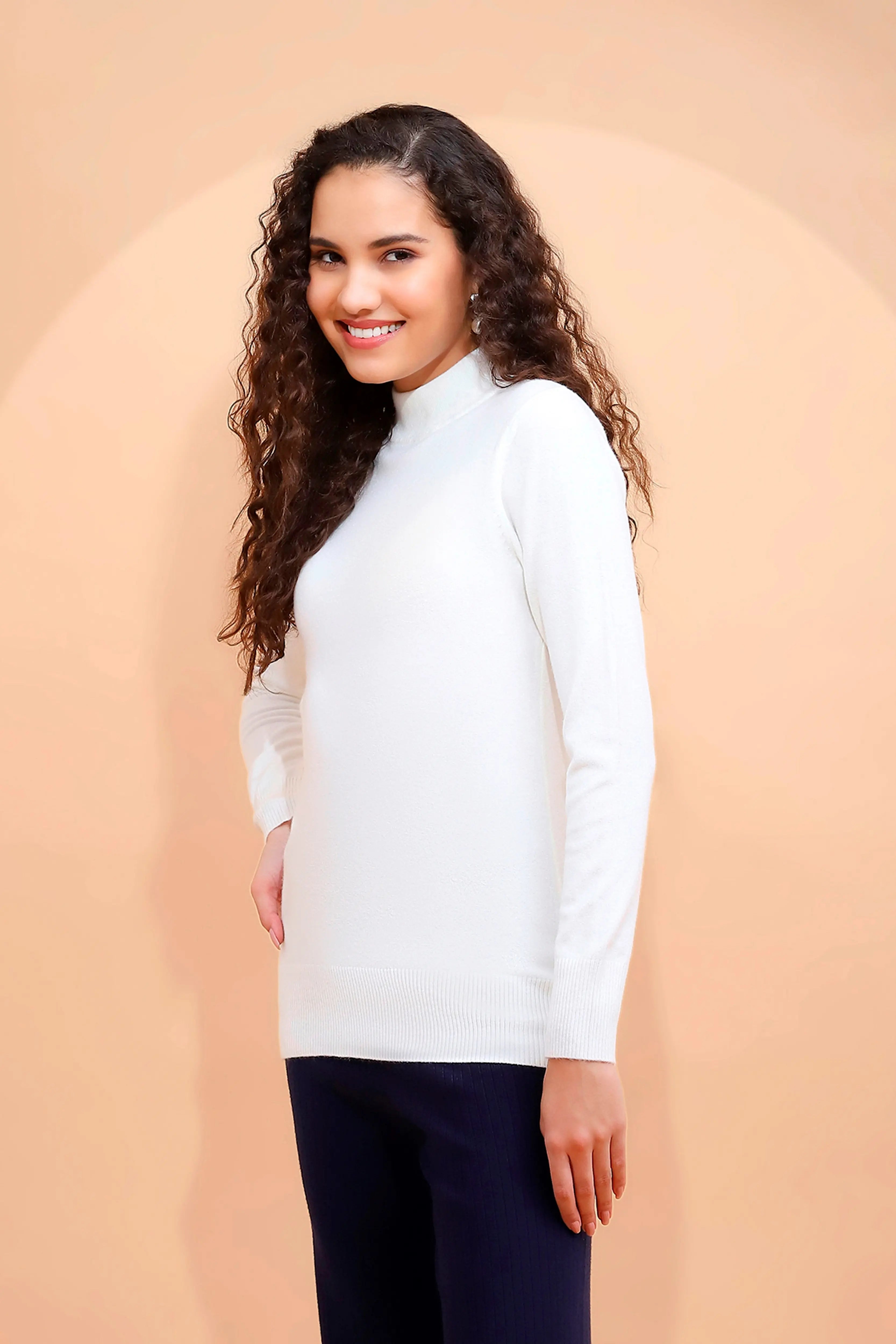 Ecru Turtle Neck Slim Skivvy Pullover - Global Republic