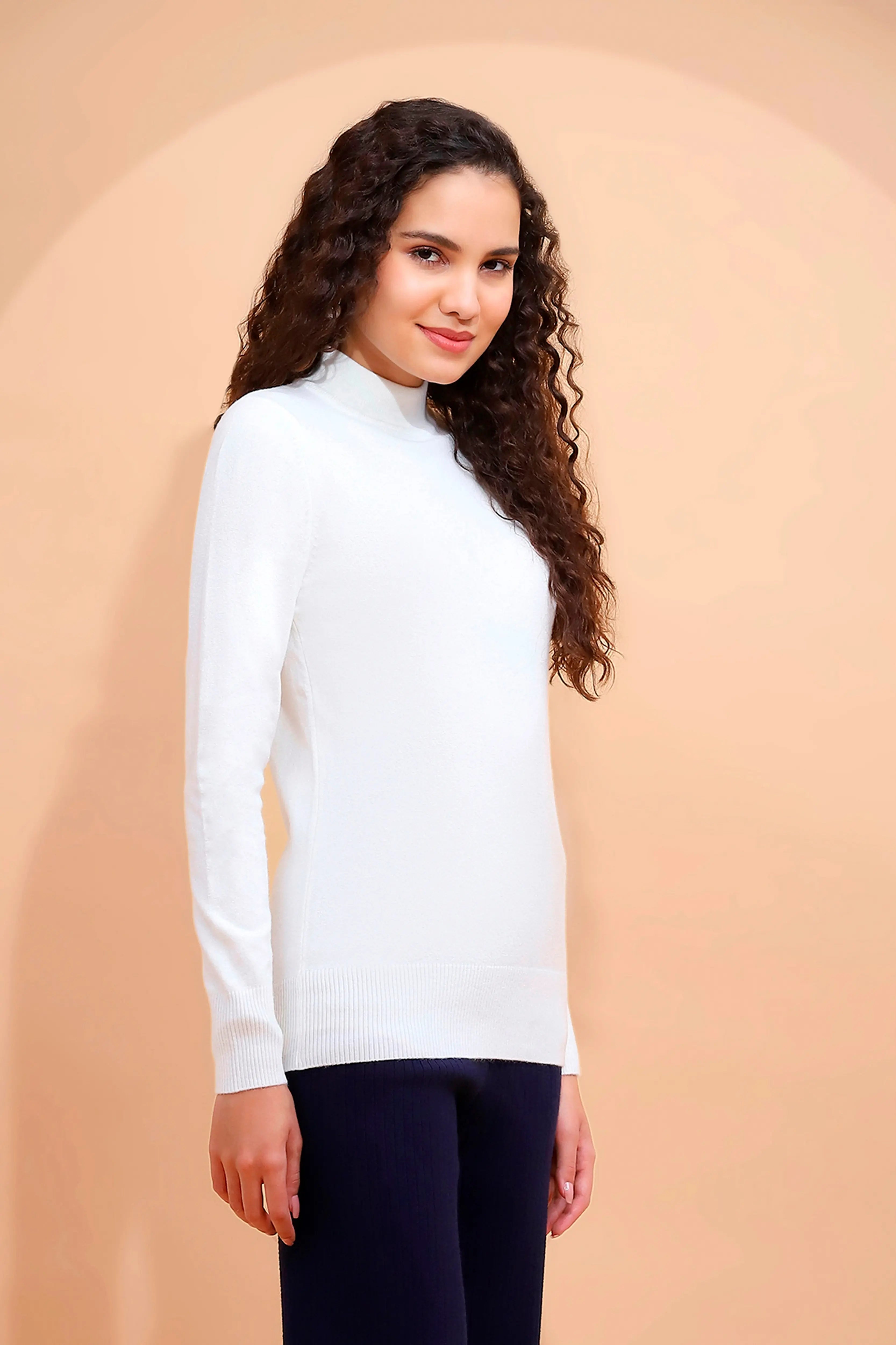 Ecru Turtle Neck Slim Skivvy Pullover - Global Republic