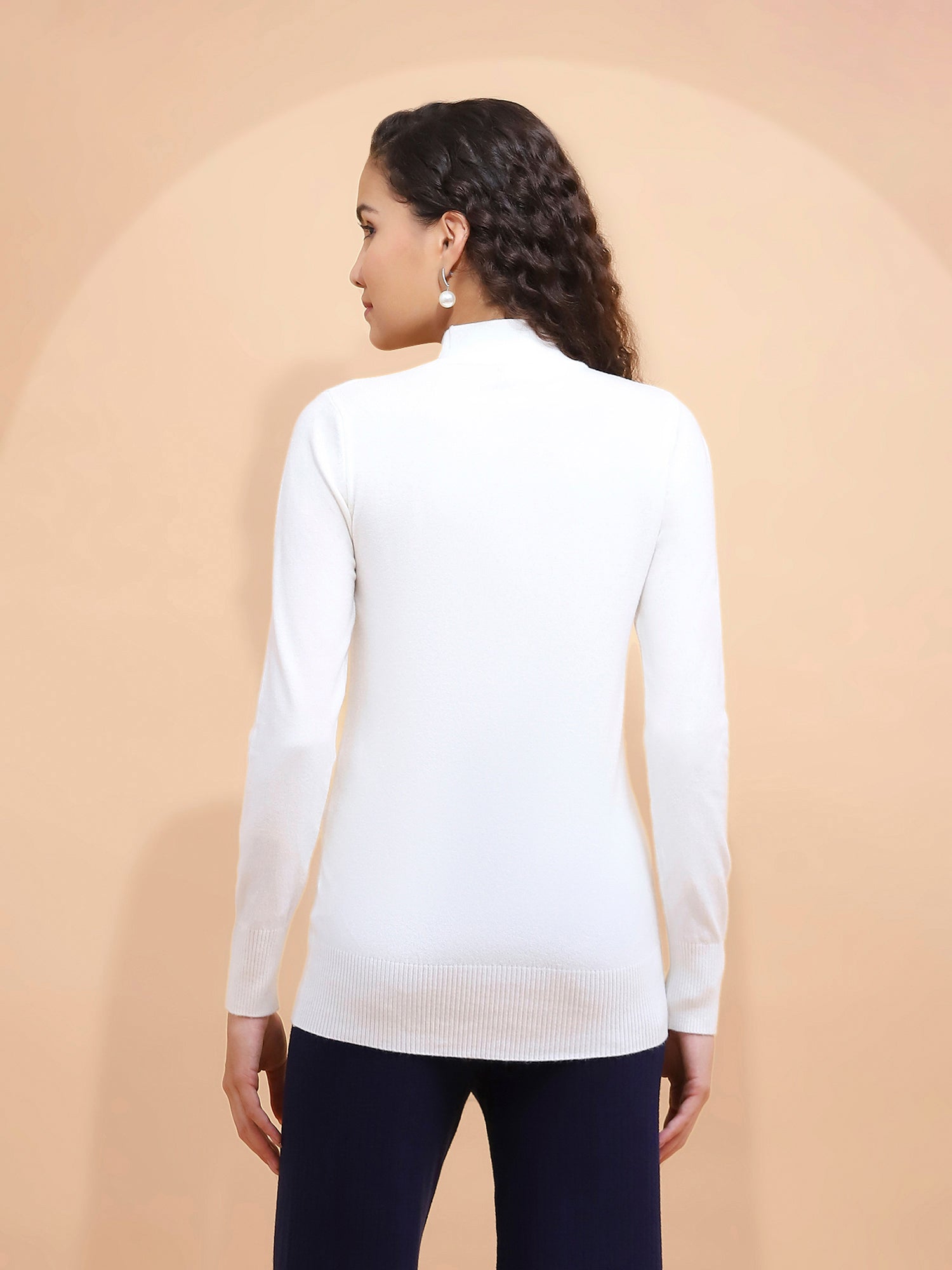 Ecru Turtle Neck Slim Skivvy Pullover - Global Republic