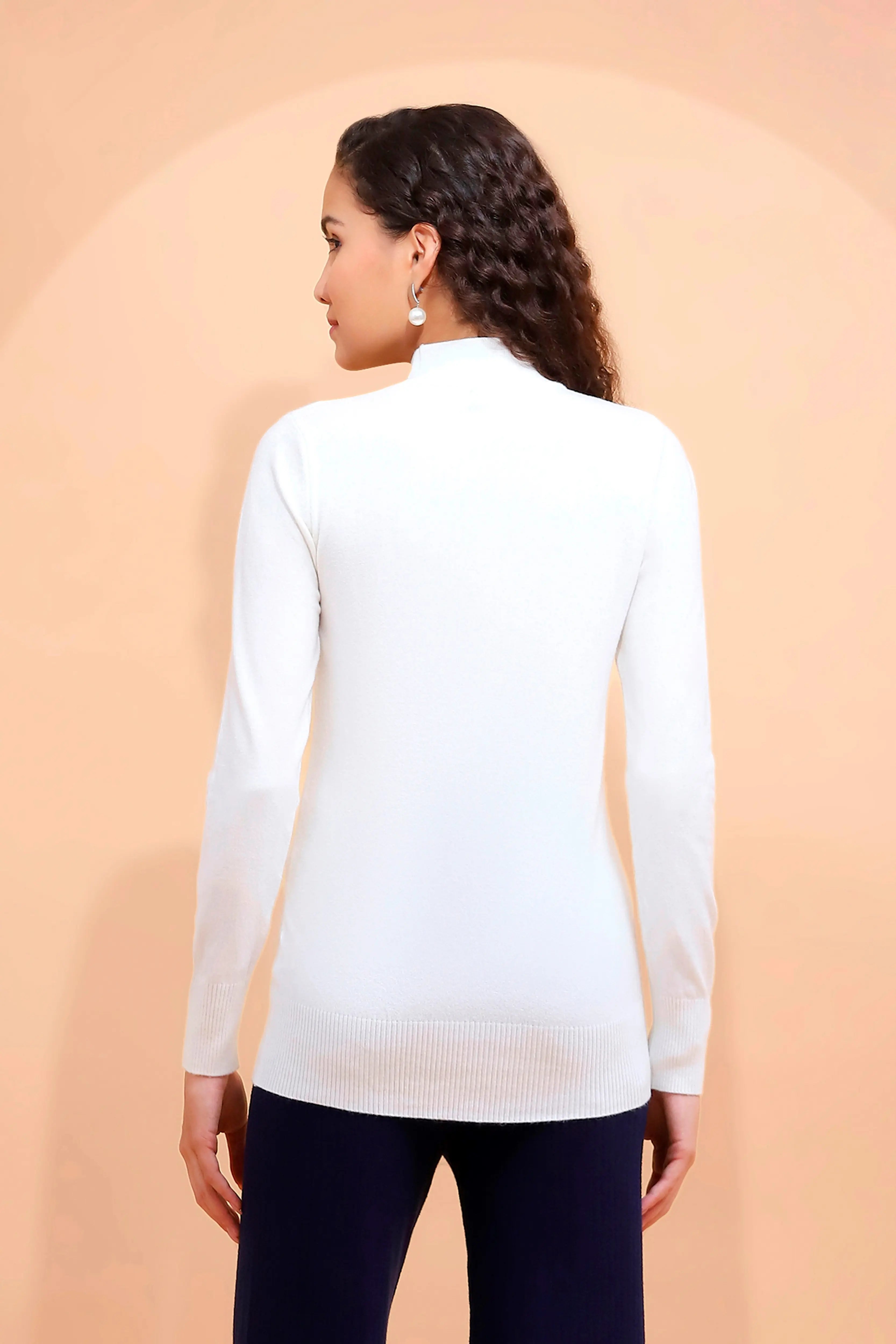 Ecru Turtle Neck Slim Skivvy Pullover - Global Republic