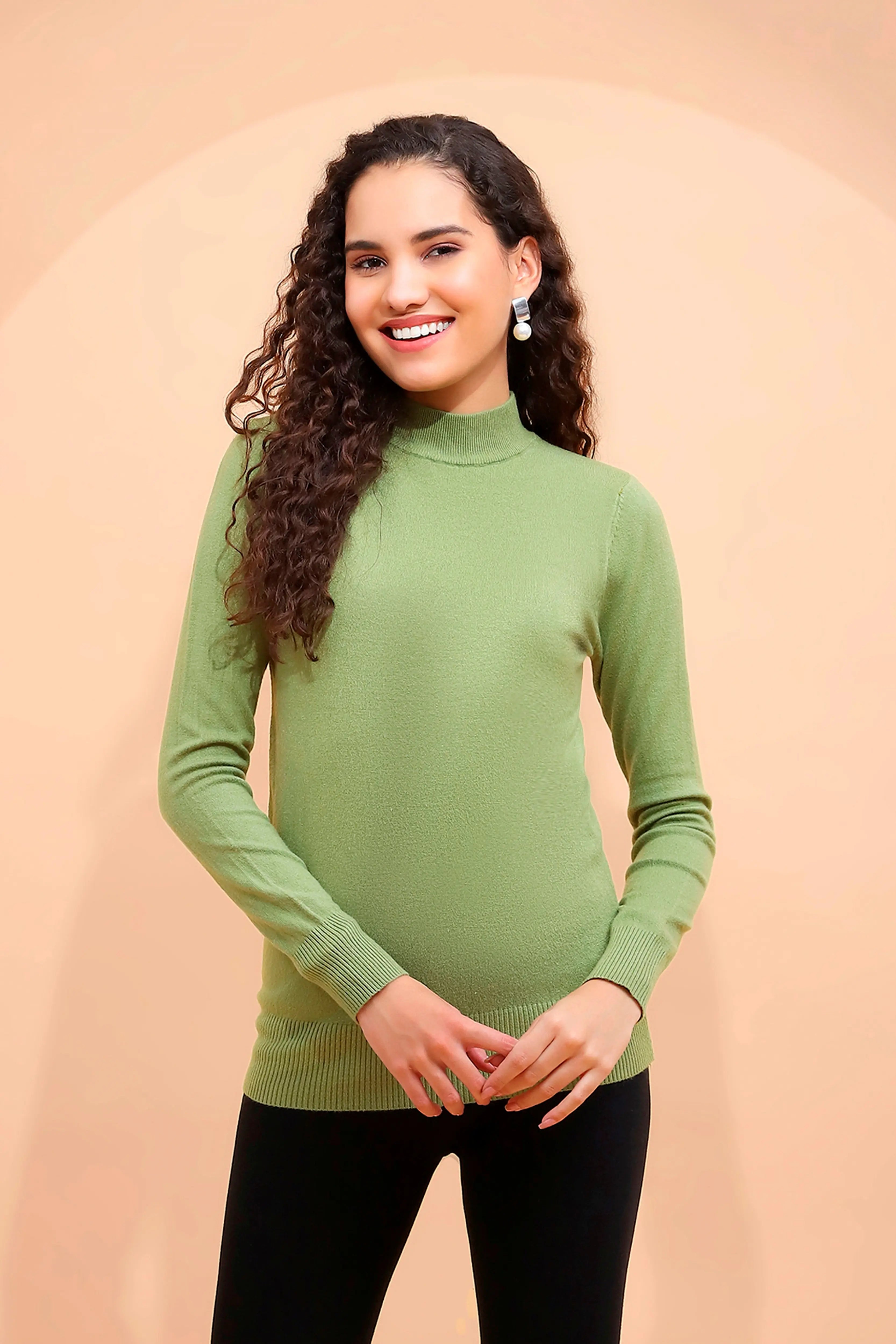 Olive Turtle Neck Slim Skivvy Pullover - Global Republic