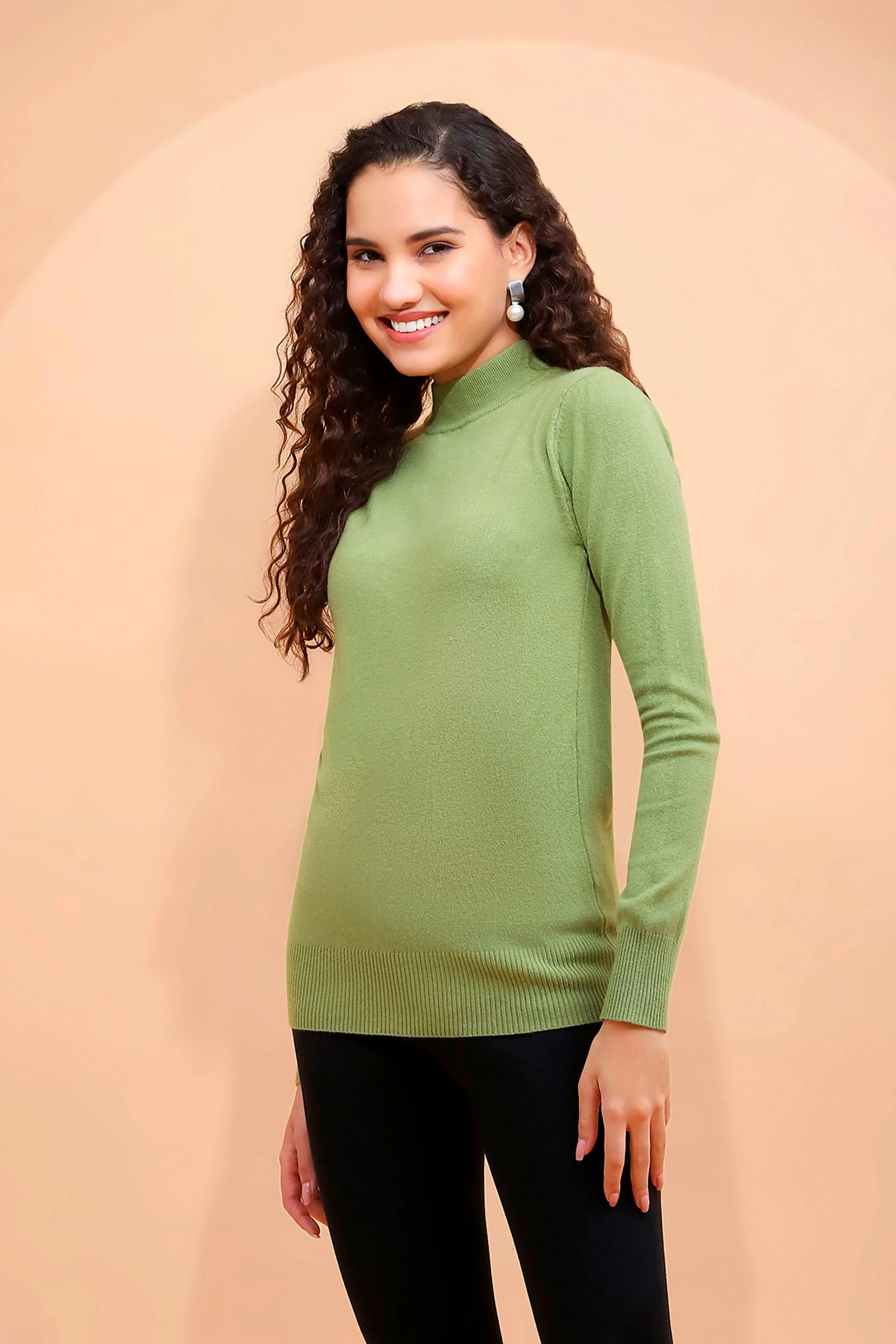 Olive Turtle Neck Slim Skivvy Pullover - Global Republic
