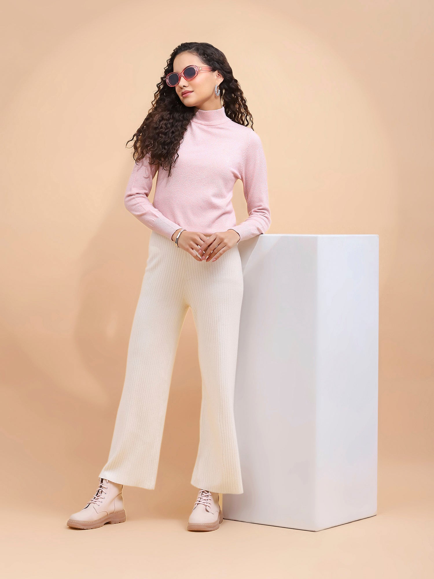 Pink Silver Turtle Neck Skivvy Top - Global Republic