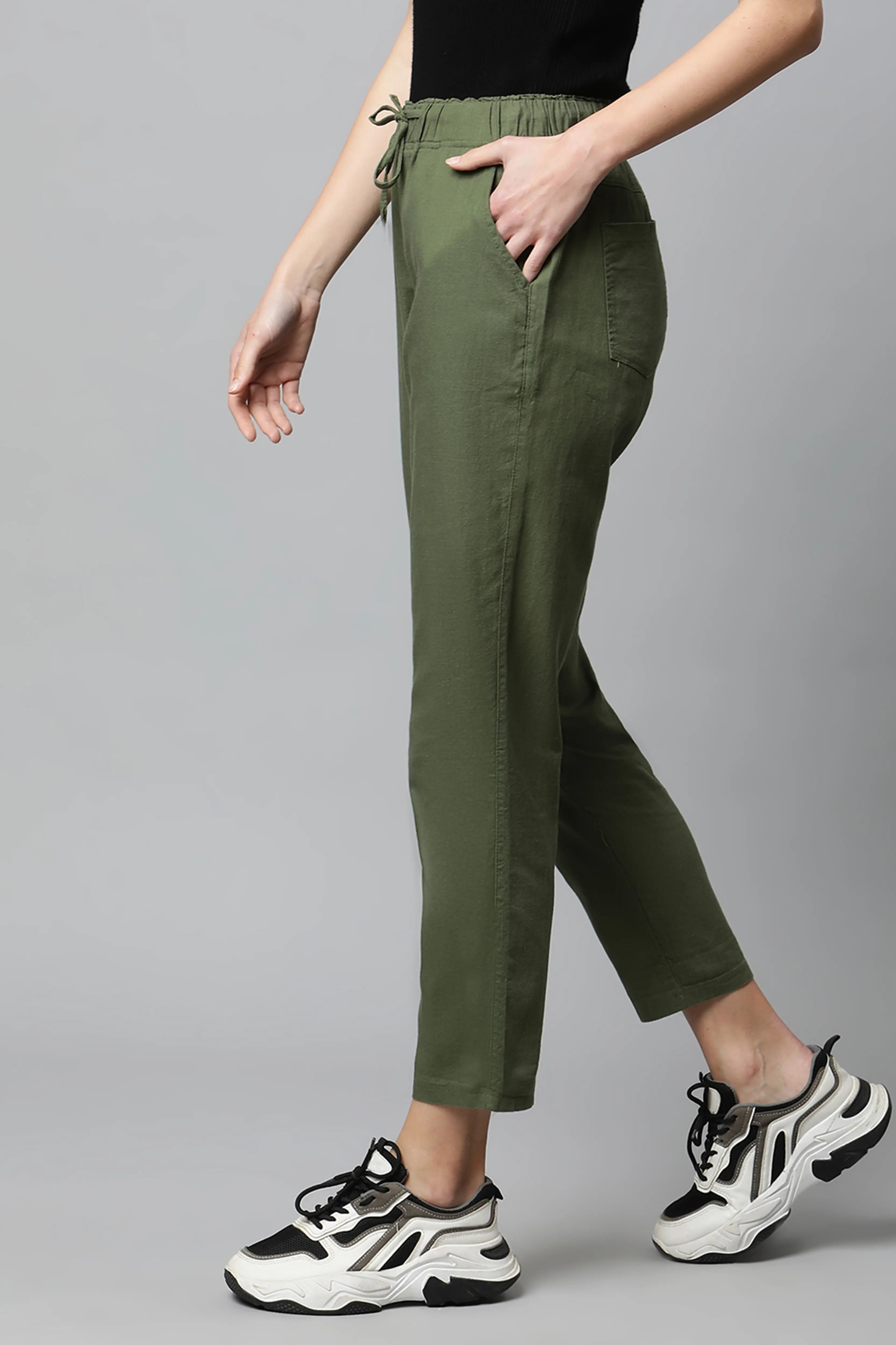 Olive Regular Fit Cotton Lower