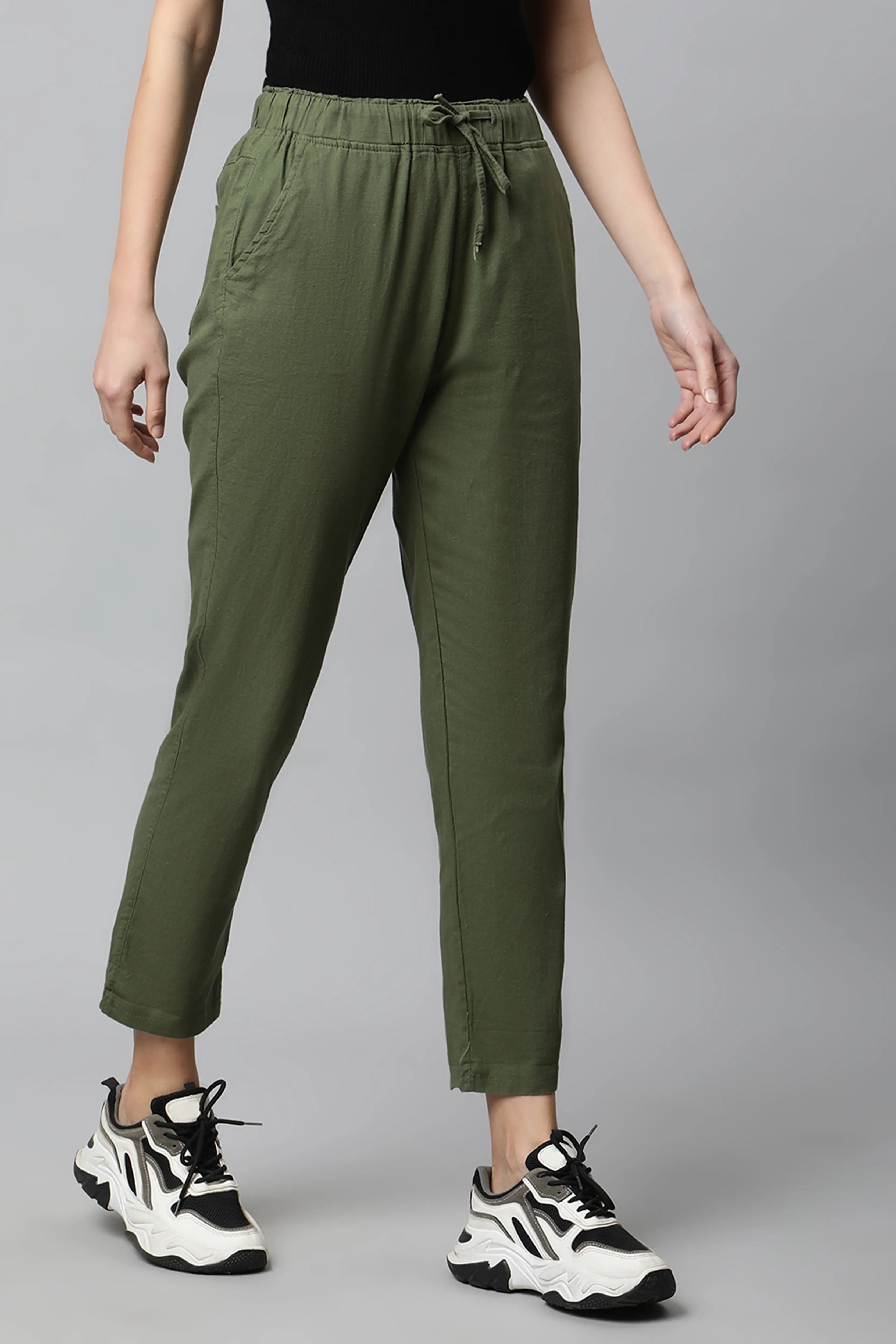 Olive Regular Fit Cotton Lower