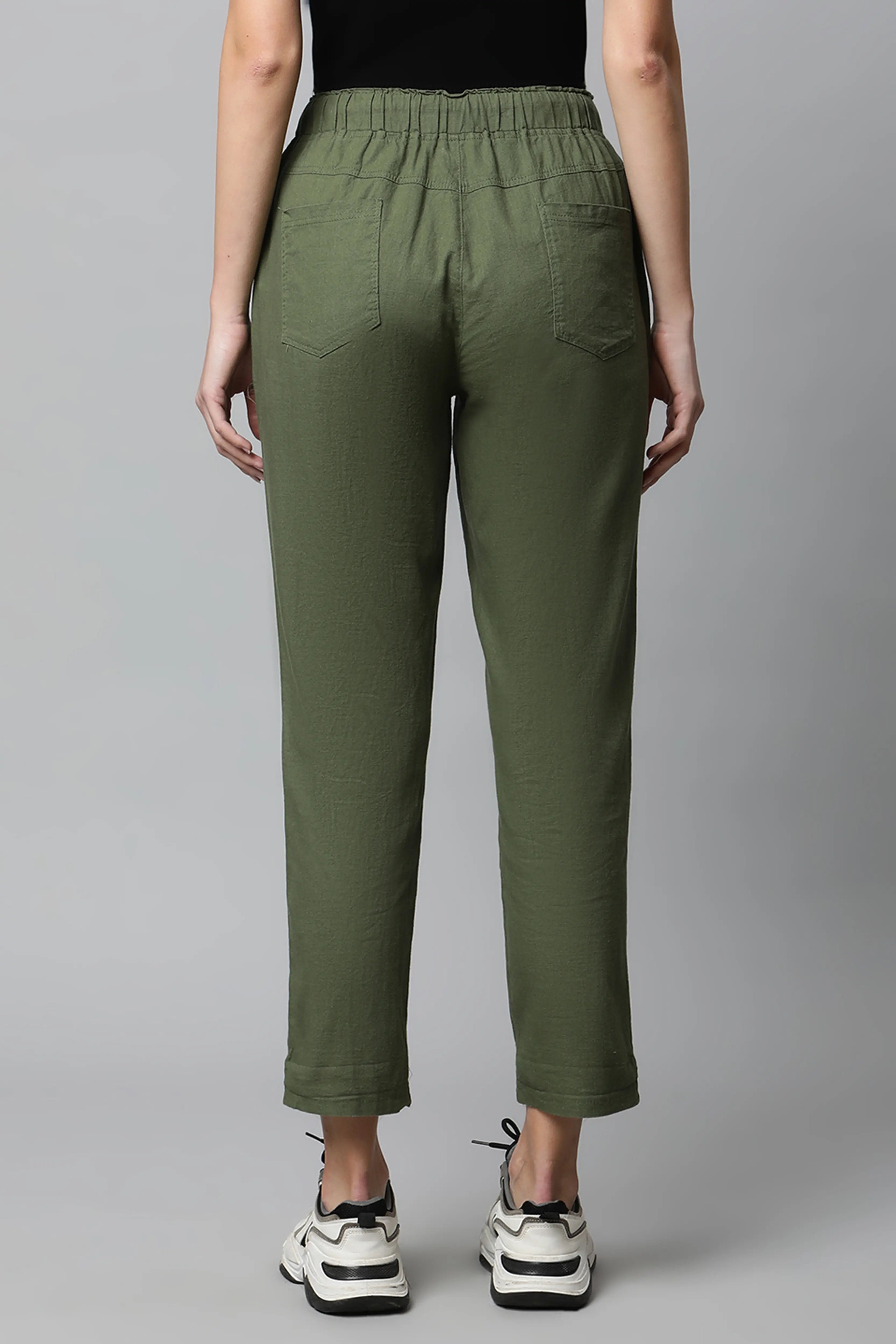 Olive Regular Fit Cotton Lower