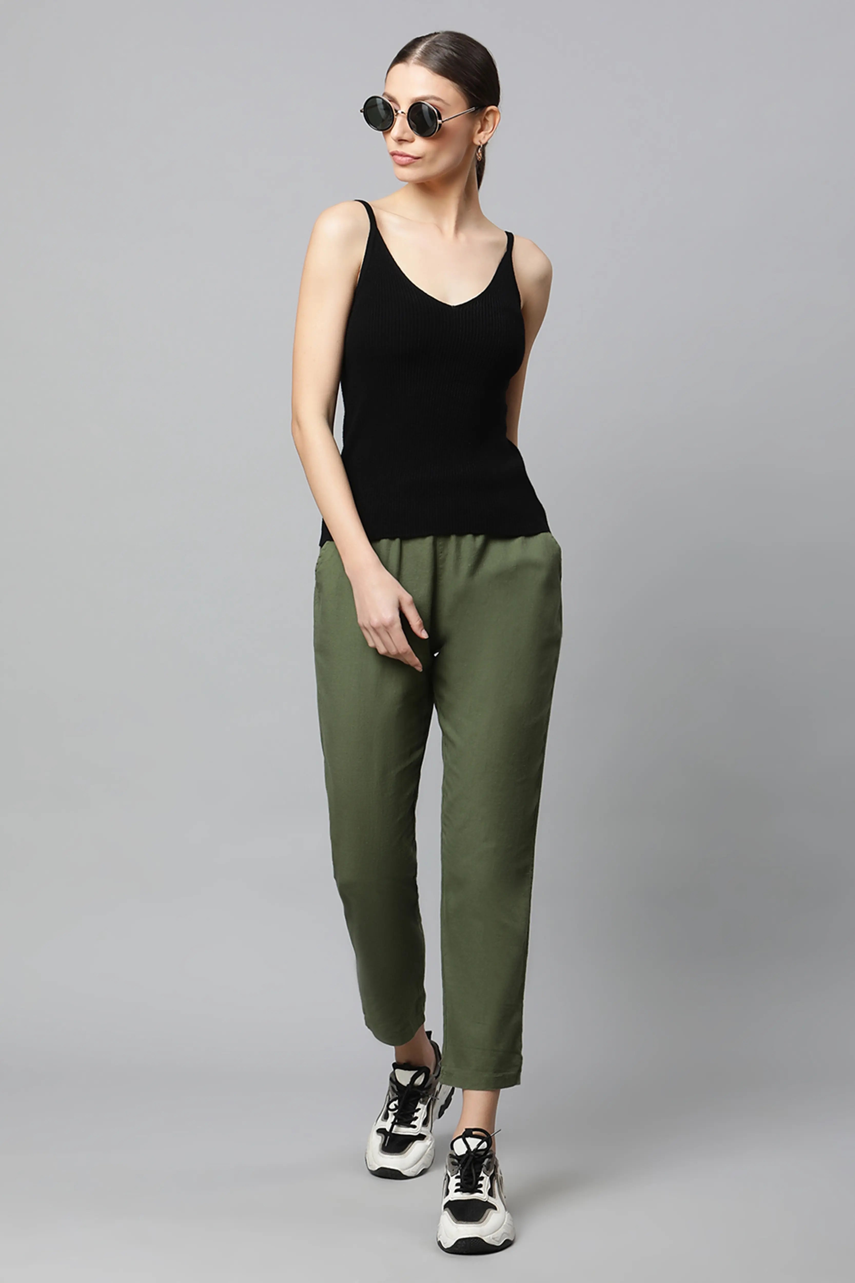 Olive Regular Fit Cotton Lower