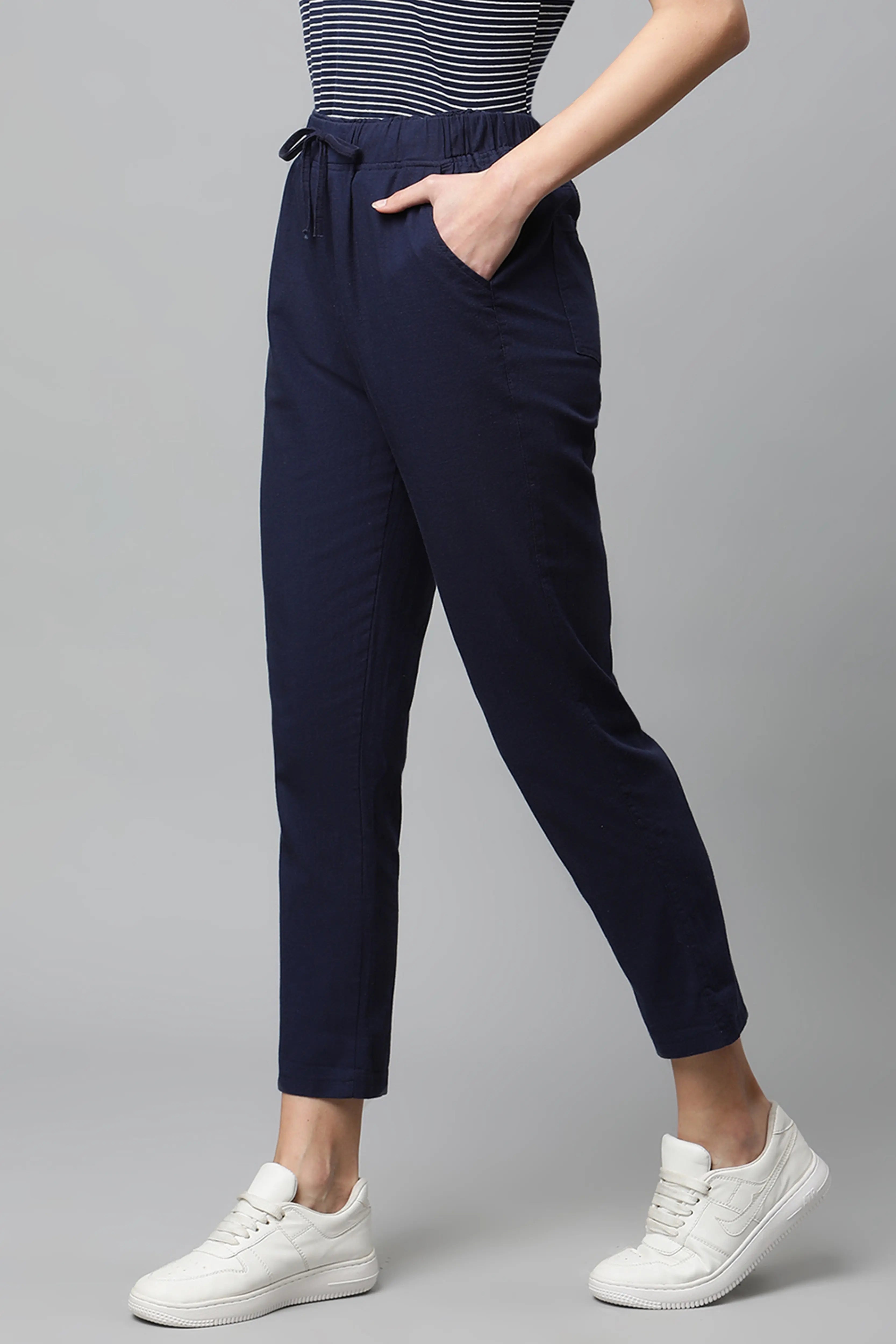 Navy Blue Cotton Regular Fit Lower - Global Republic