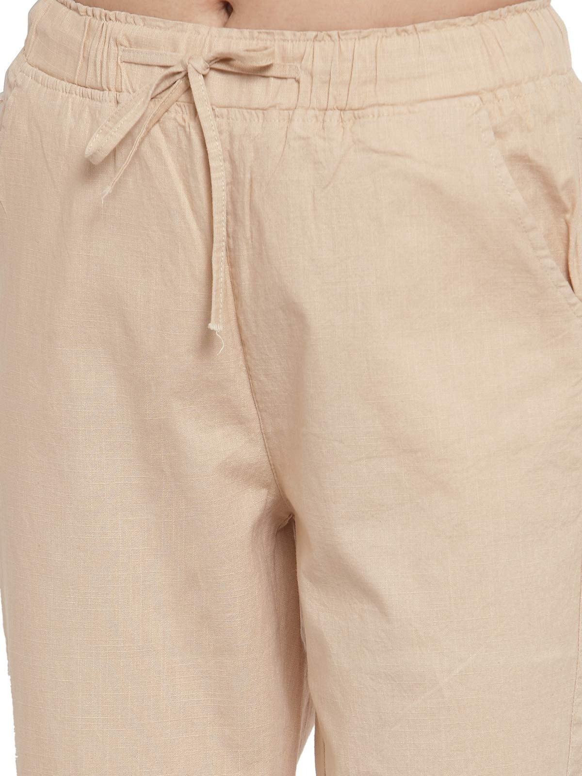 Beige Ankle Length Cotton Lower - Global Republic