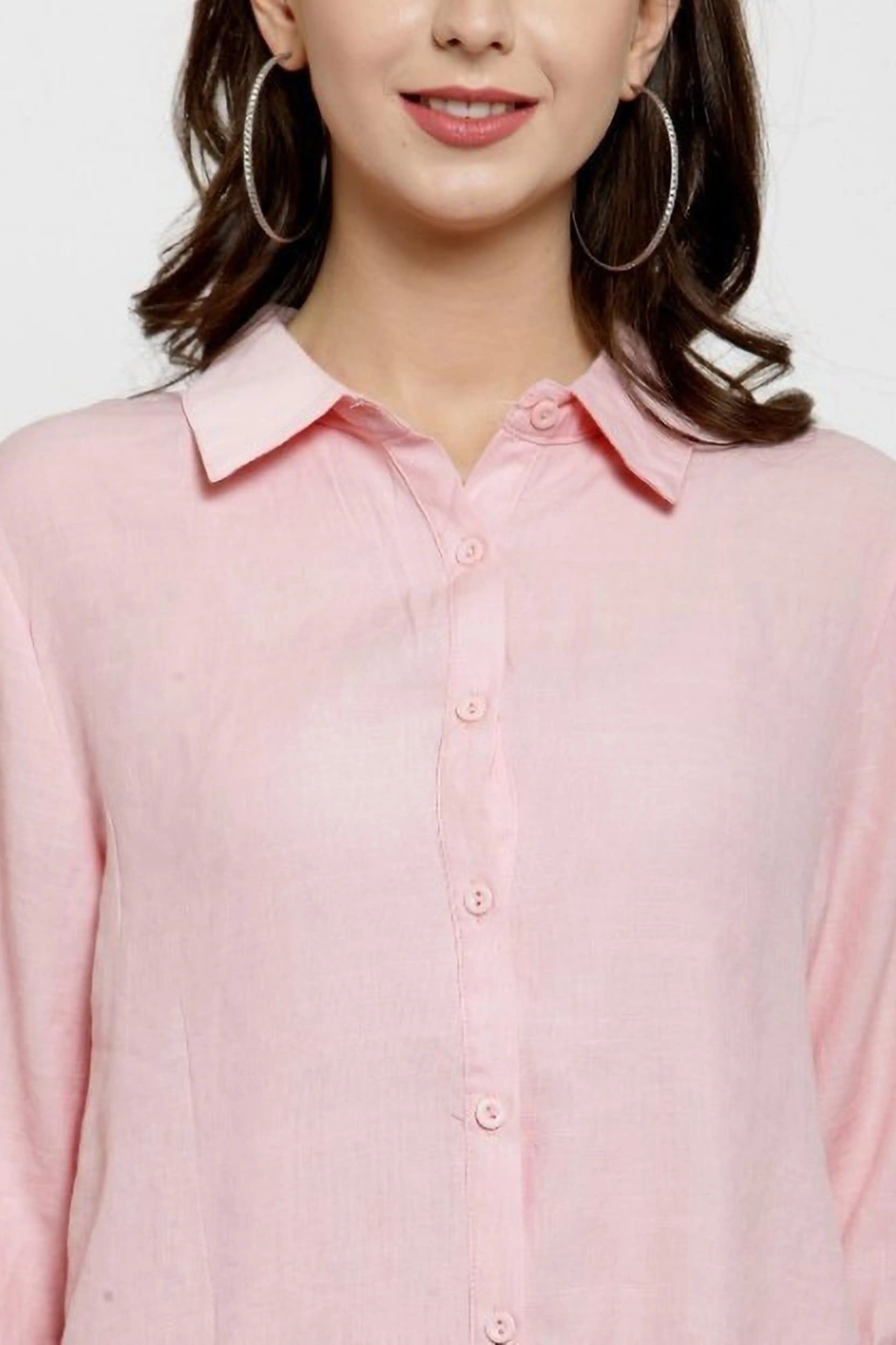 Women Pink Loose Fit Cotton Shirt