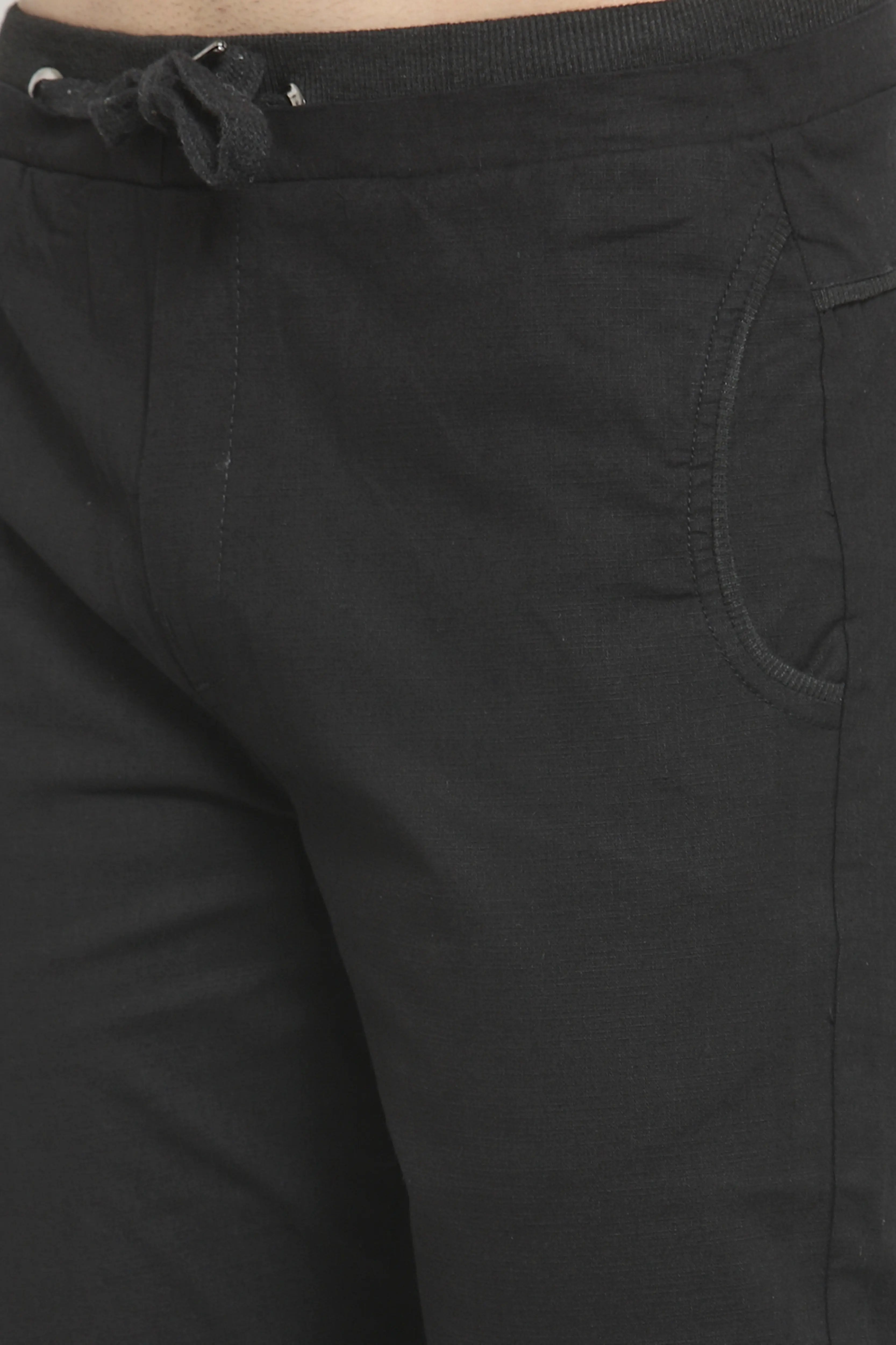 Black Solid Cotton Linen Lower - Global Republic
