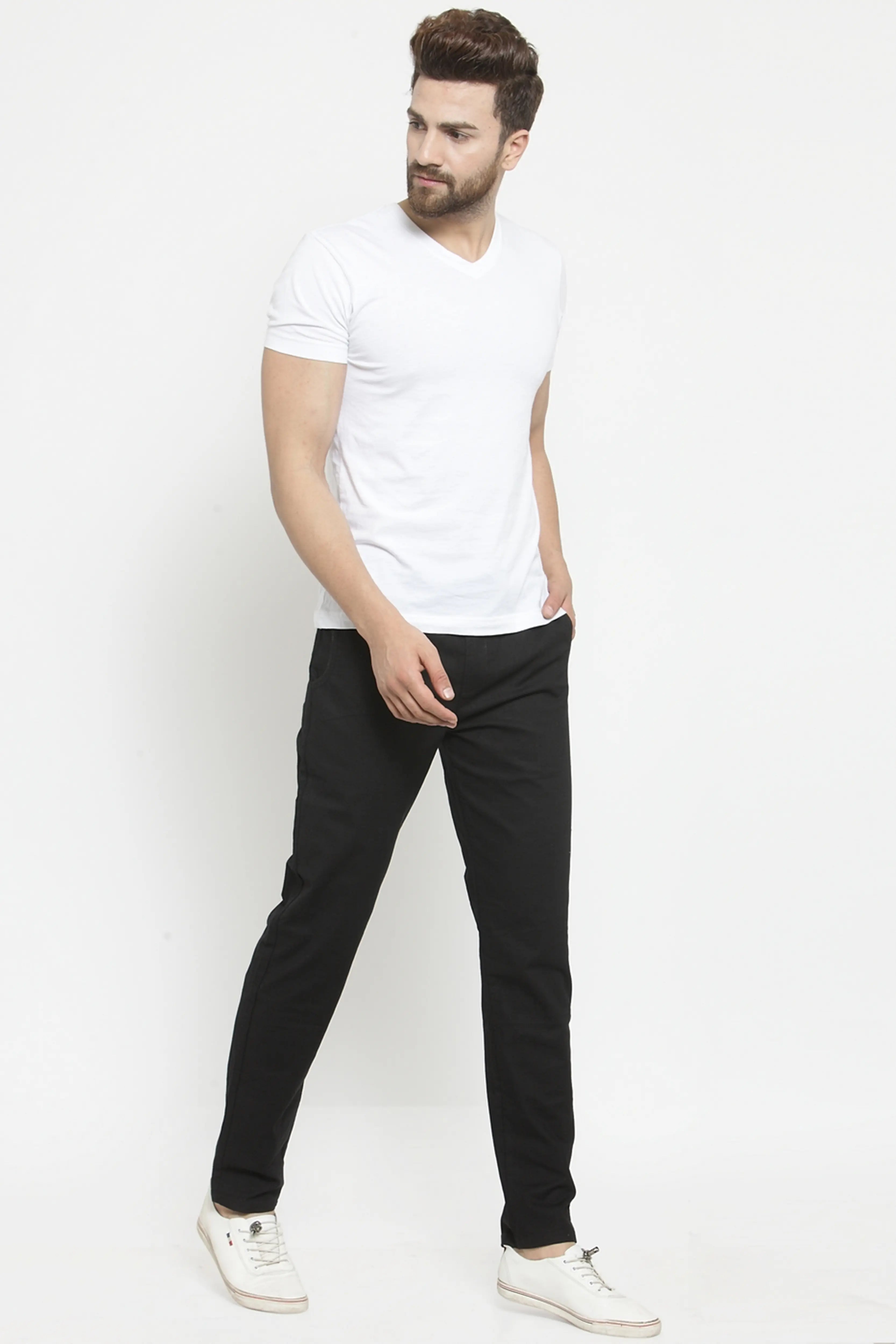 Black Solid Cotton Linen Lower - Global Republic