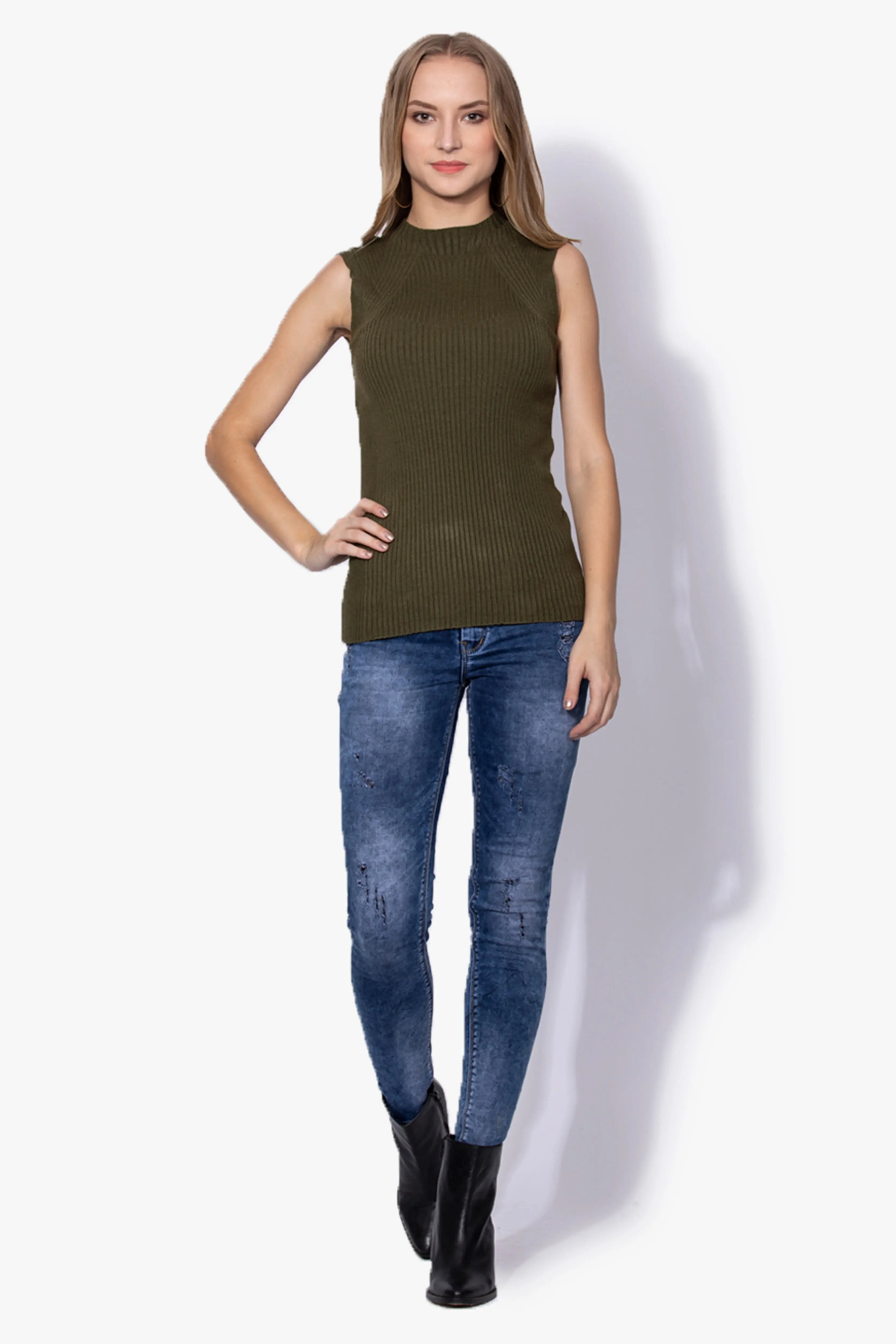 Olive Stretchable Knit Skivvy Top