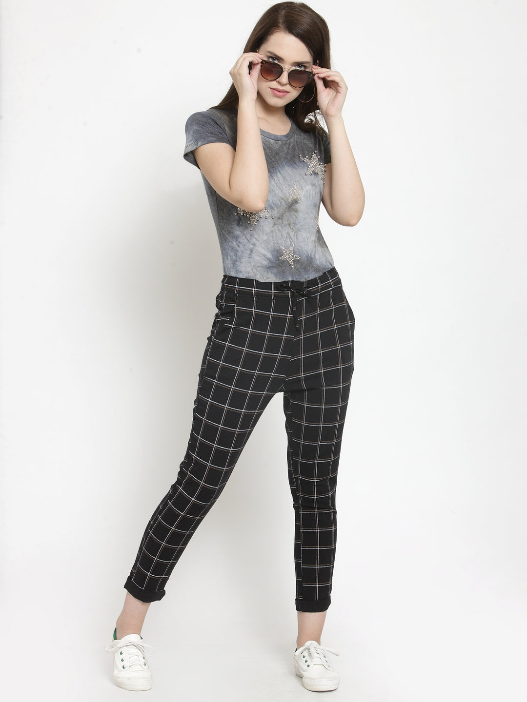 Women Mid Rise Cropped Length Checked Lower