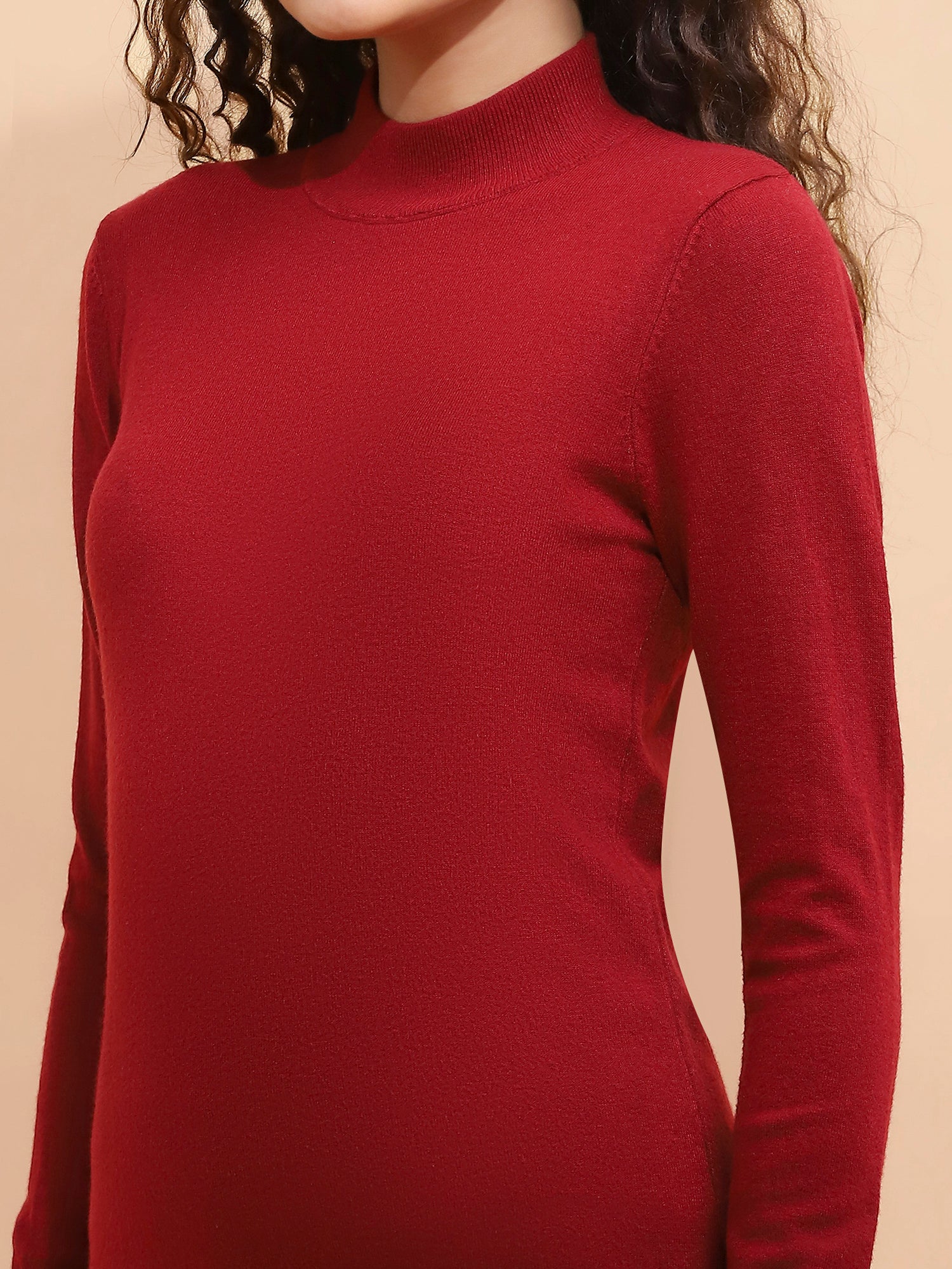 Women Wine Turtle Neck Full Sleeve Snug Fit Skivvy - Global Republic