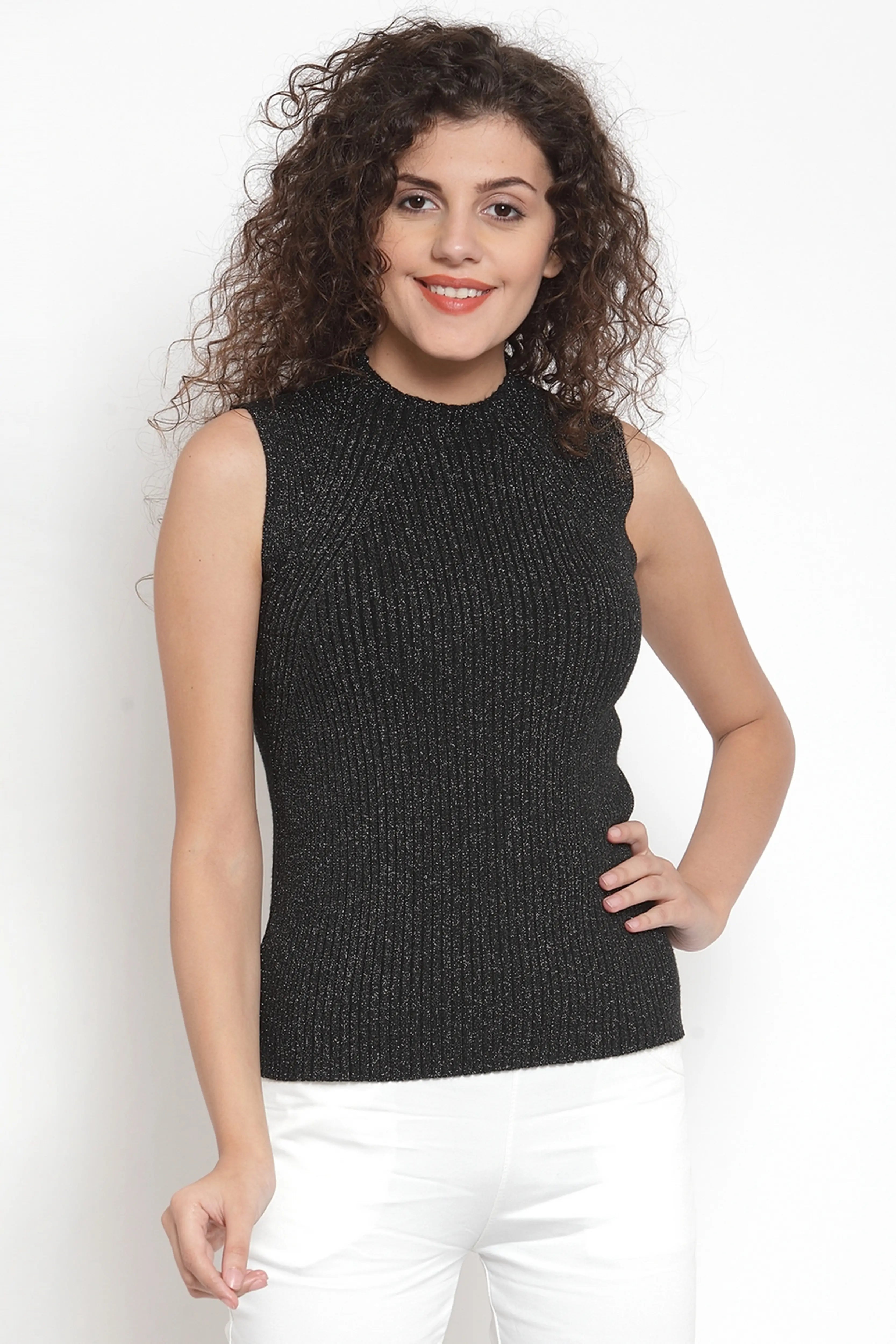 Black & Silver Stretchable Knit Skivvy