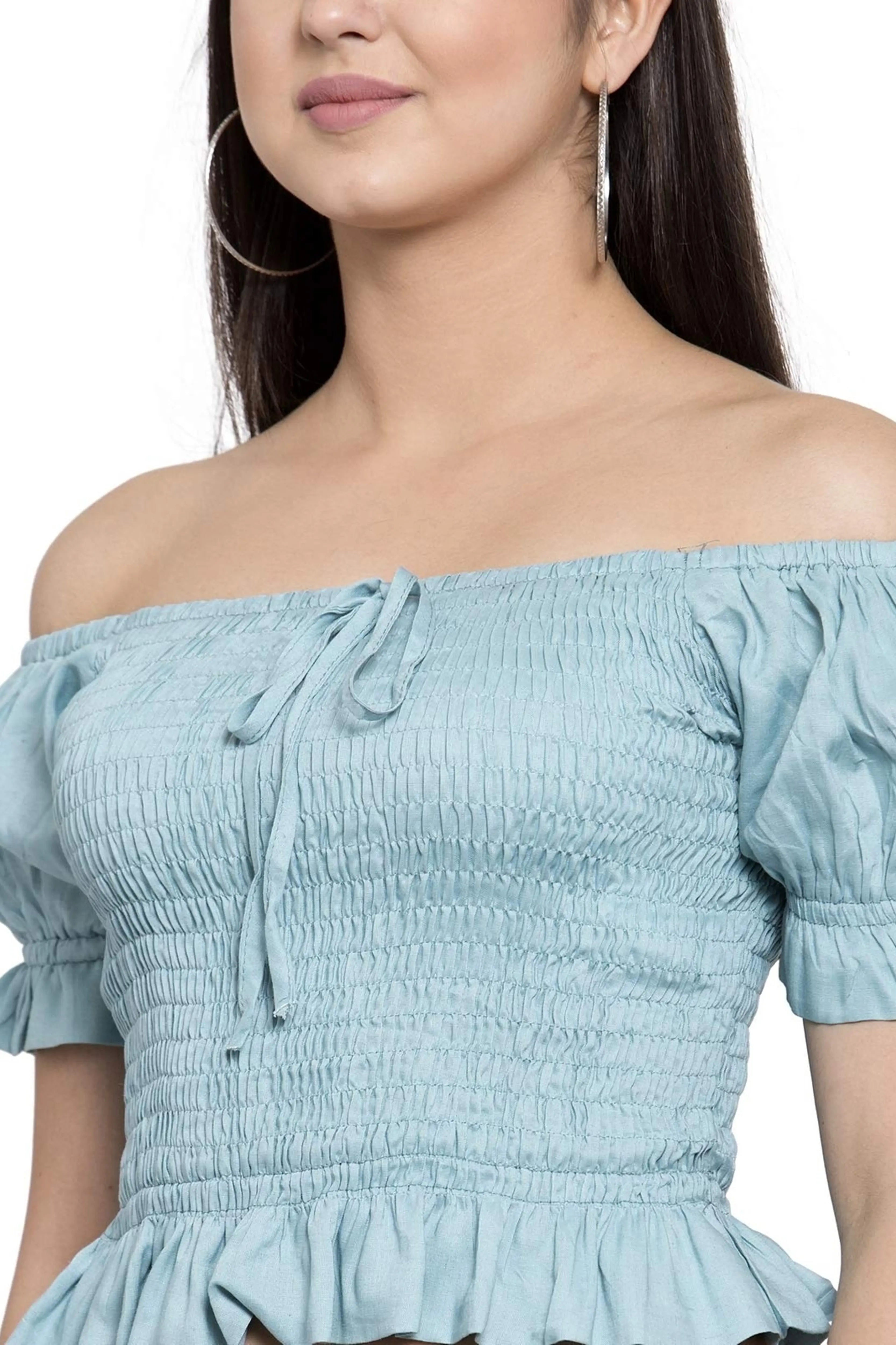 Off-Shoulder Top with drawstring knot at front - Global Republic