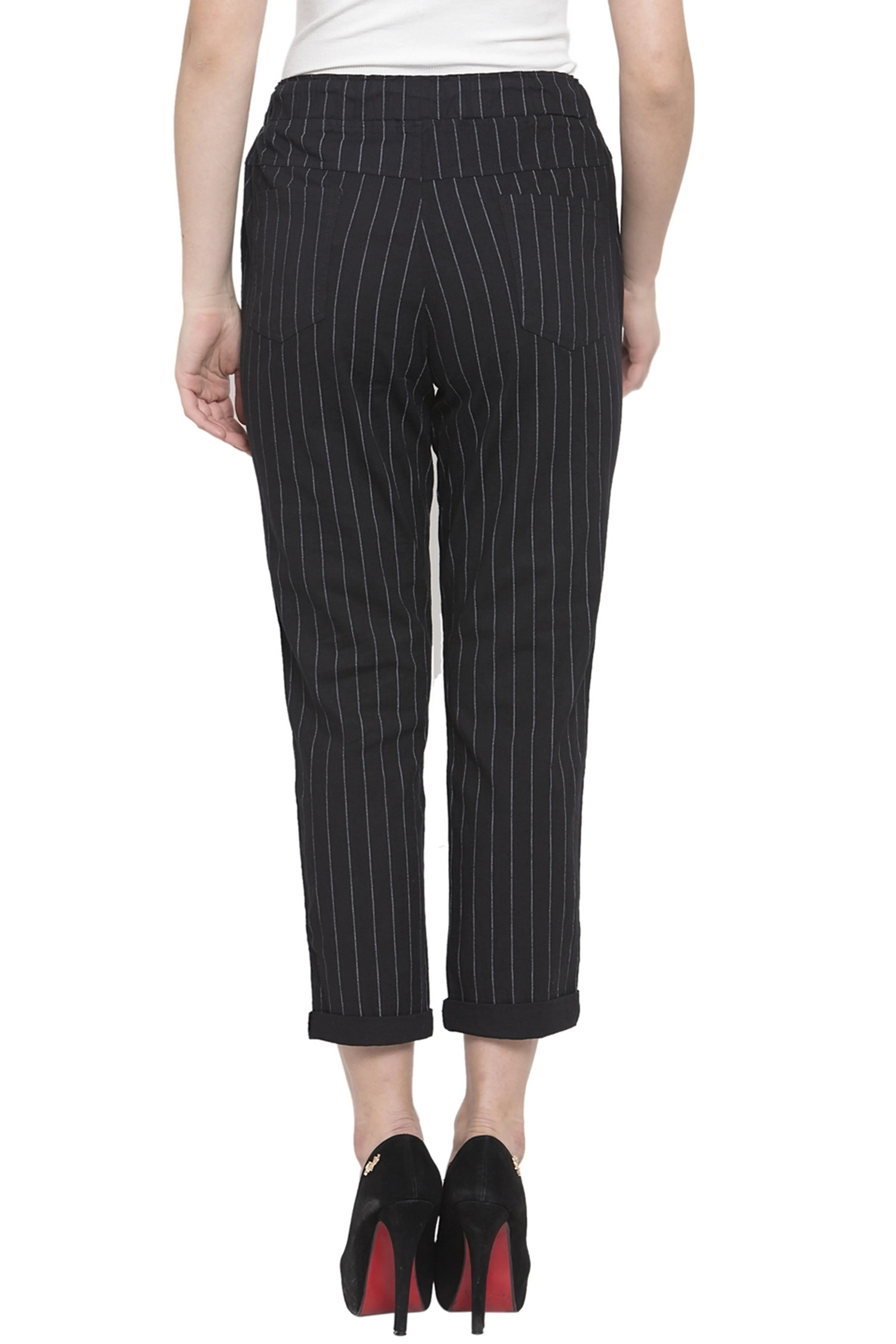 Black Striped Ankle Length Lower - Global Republic