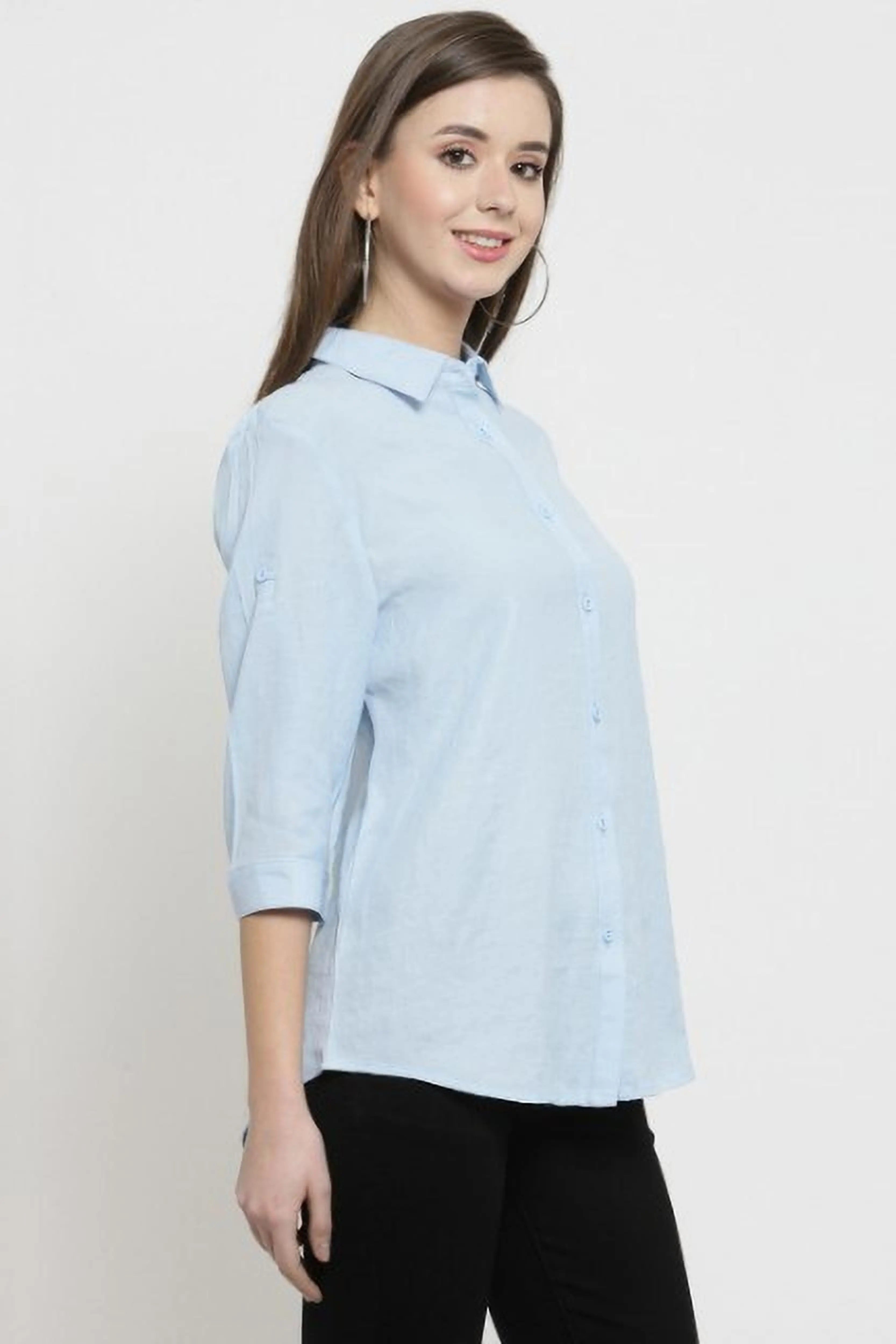 women yellow solid shirt collar relaxed fit shirt